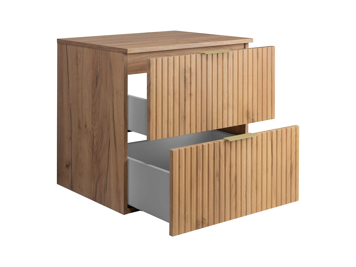 Waschbeckunterschrank, Eiche Craft, 60 x 57 x 46 cm, goldener Griff + Arbeitsplatte