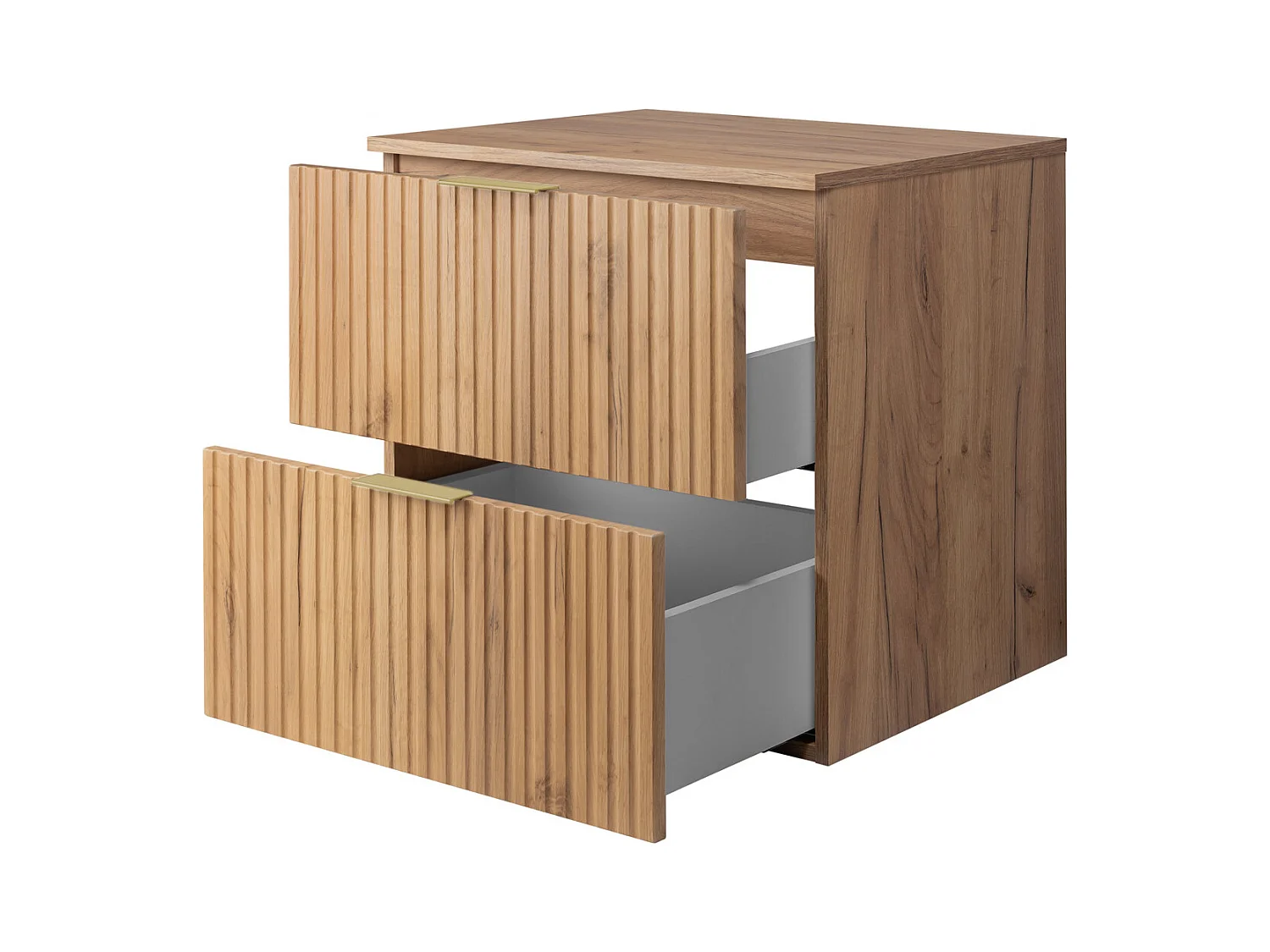 Waschbeckunterschrank, Eiche Craft, 60 x 57 x 46 cm, goldener Griff + Arbeitsplatte