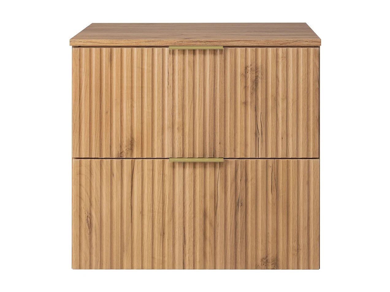 Meuble vasque, Chêne Craft, 60 x 57 x 46 cm, poignée dorée + Plan de travail