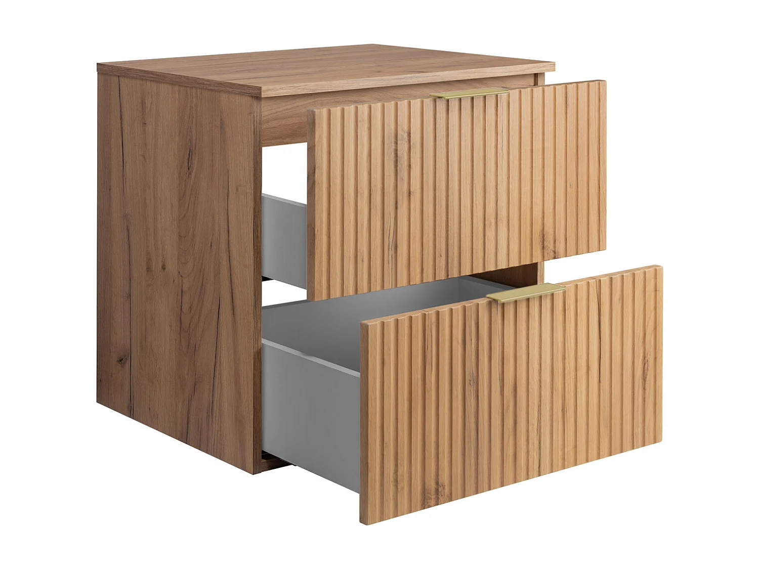 Meuble vasque, Chêne Craft, 60 x 57 x 46 cm, poignée dorée + Plan de travail