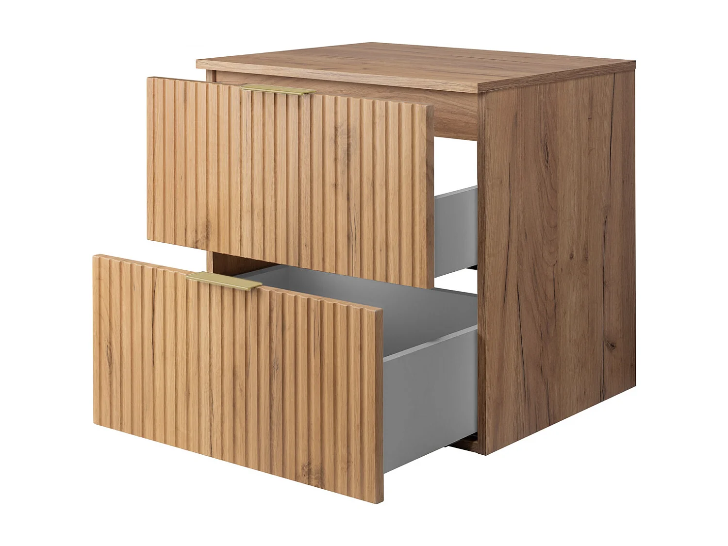 Meuble vasque, Chêne Craft, 60 x 57 x 46 cm, poignée dorée + Plan de travail