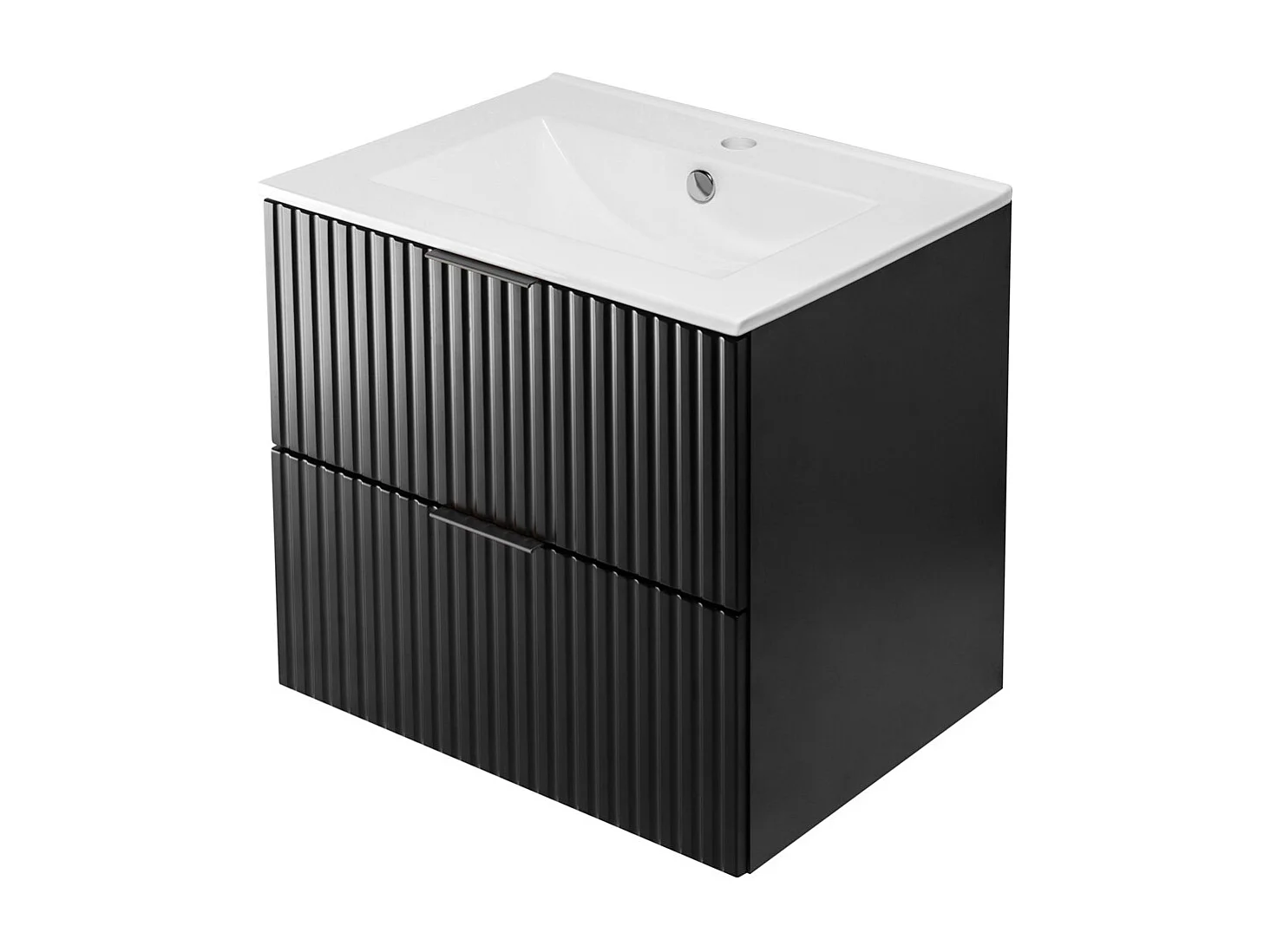 Meuble vasque, Noir, 60 x 57 x 46 cm, poignée noire, sans plateau