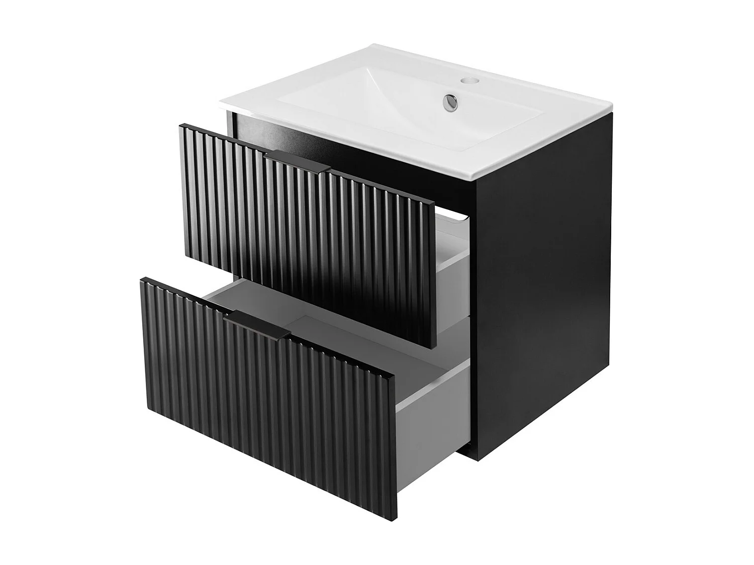 Meuble vasque, Noir, 60 x 57 x 46 cm, poignée noire, sans plateau