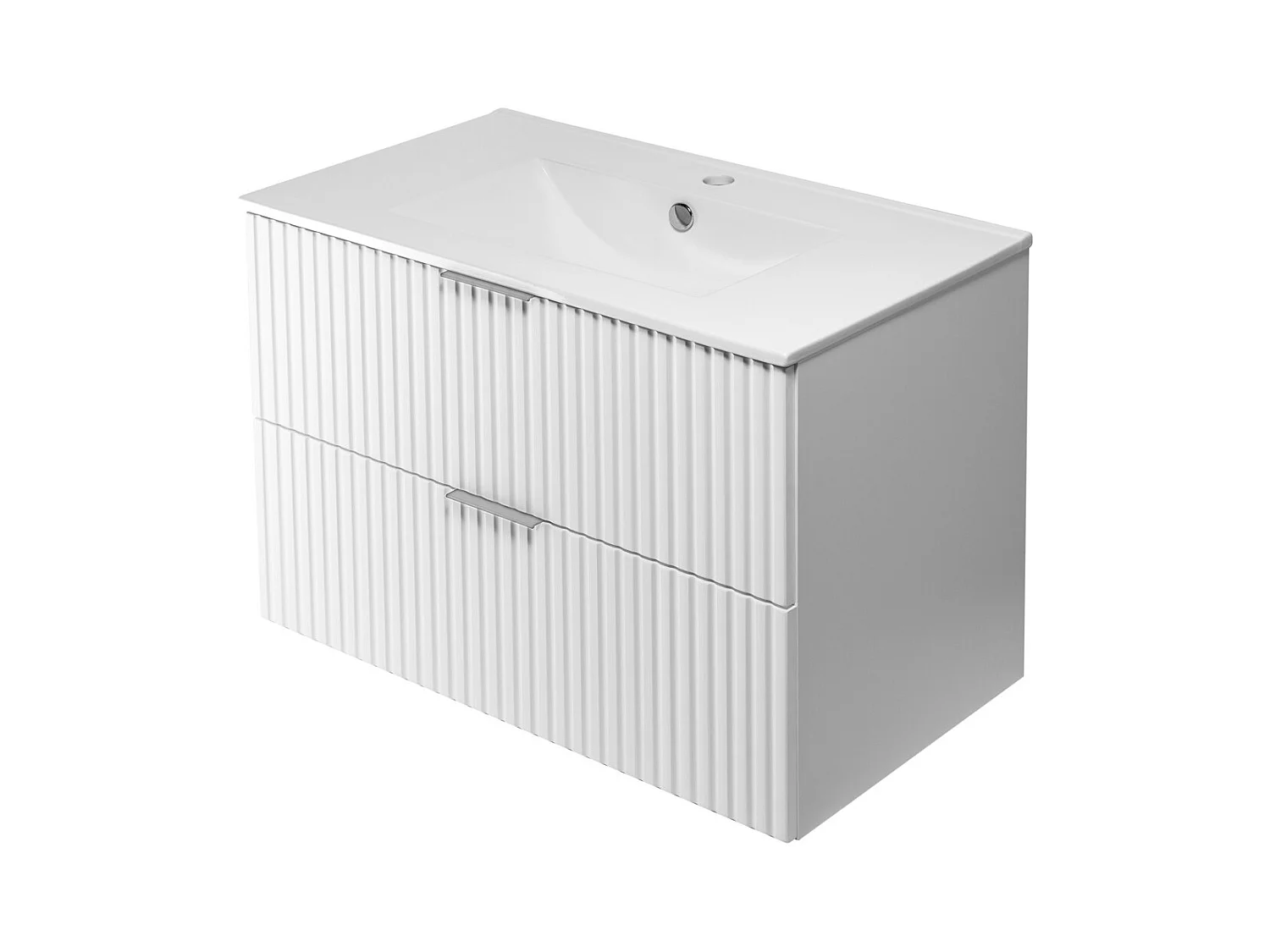 Waschbeckunterschrank, Weiß, 80 x 57 x 46 cm, Griff silber, ohne Arbeitsplatte