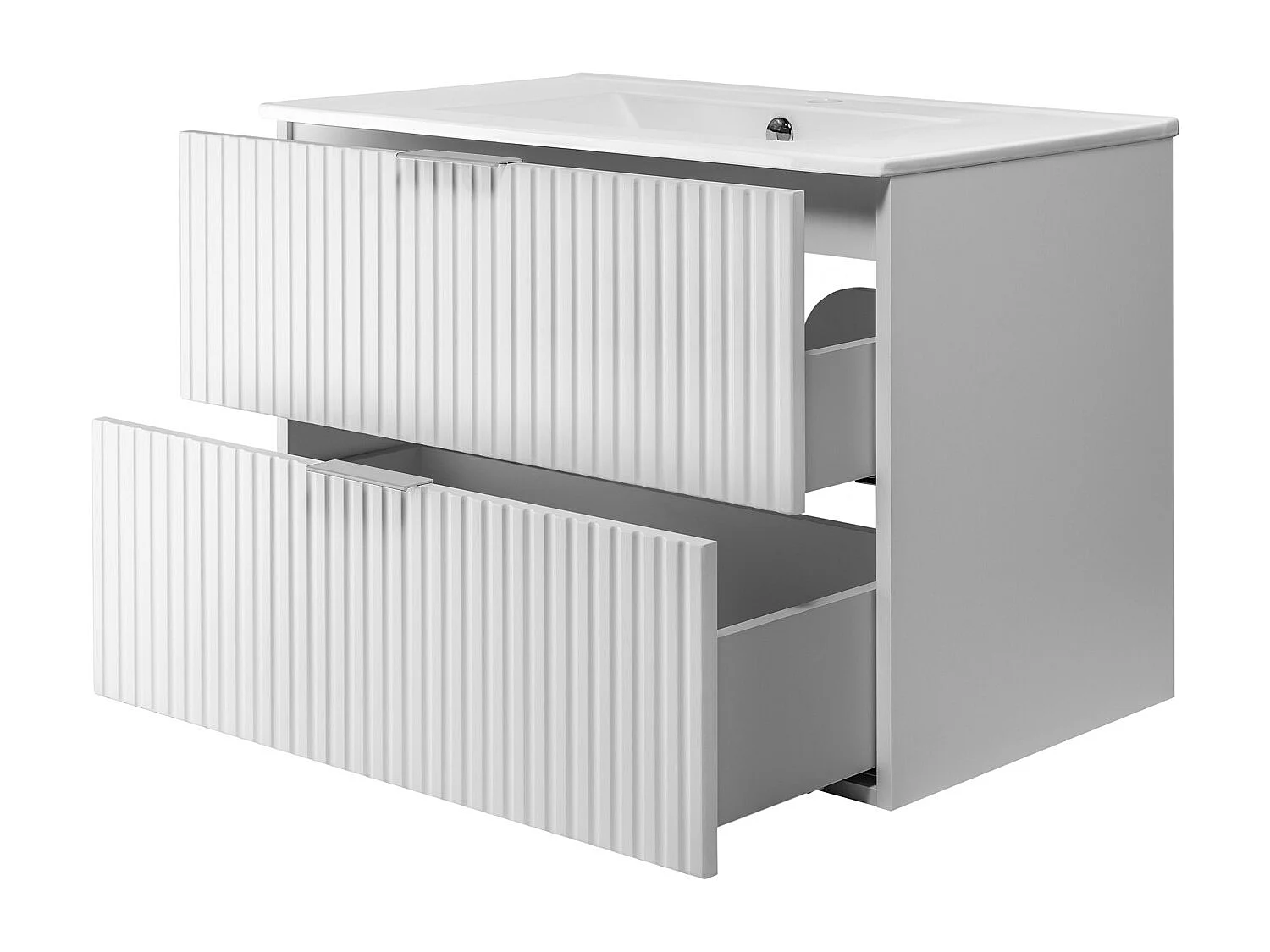 Meuble vasque, Blanc, 80 x 57 x 46 cm, poignée argentée, sans plateau