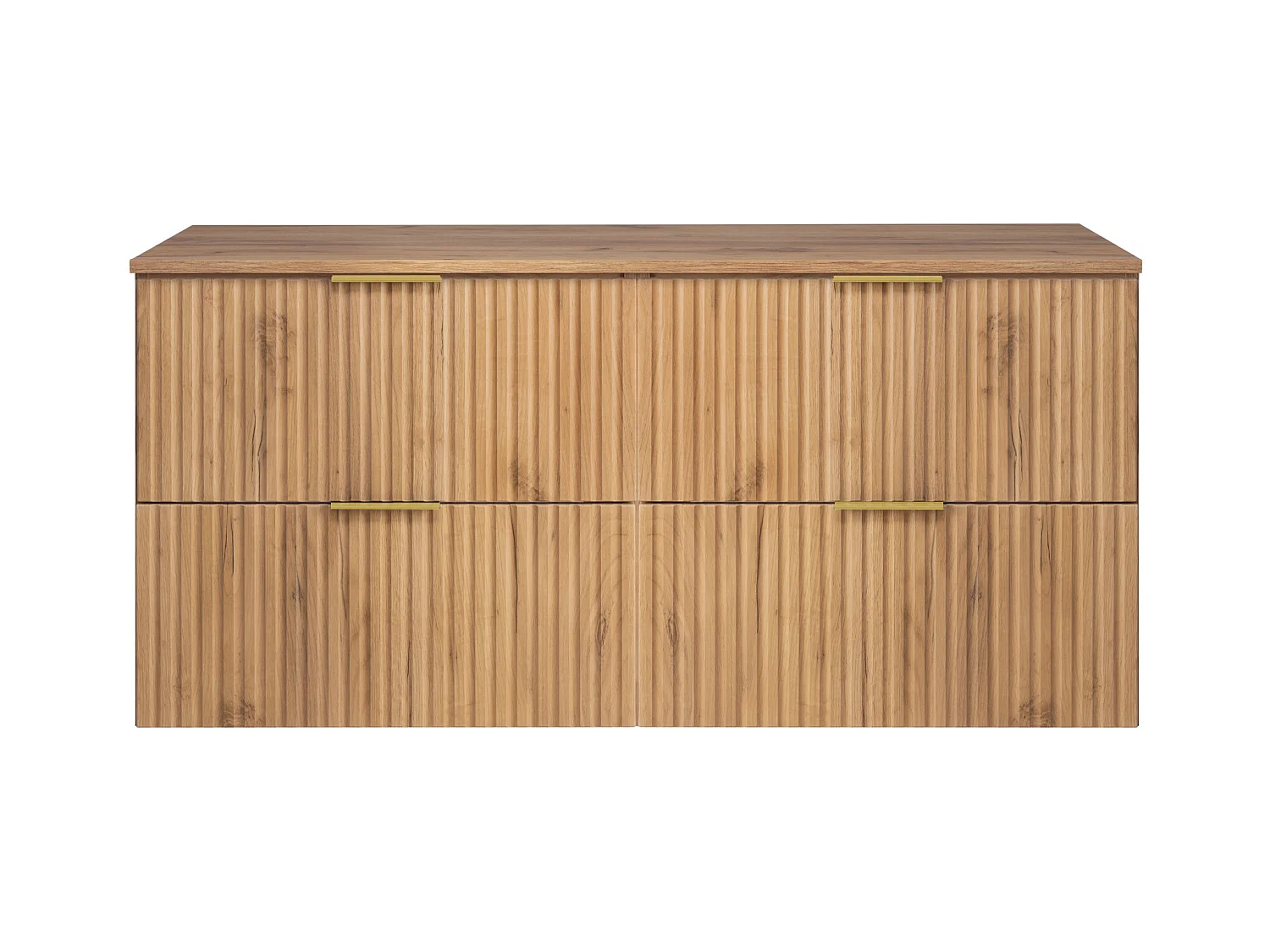 Meuble vasque, Chêne Craft, 120 (2 x 60) x 57 x 46 cm, poignée dorée + Plan de travail