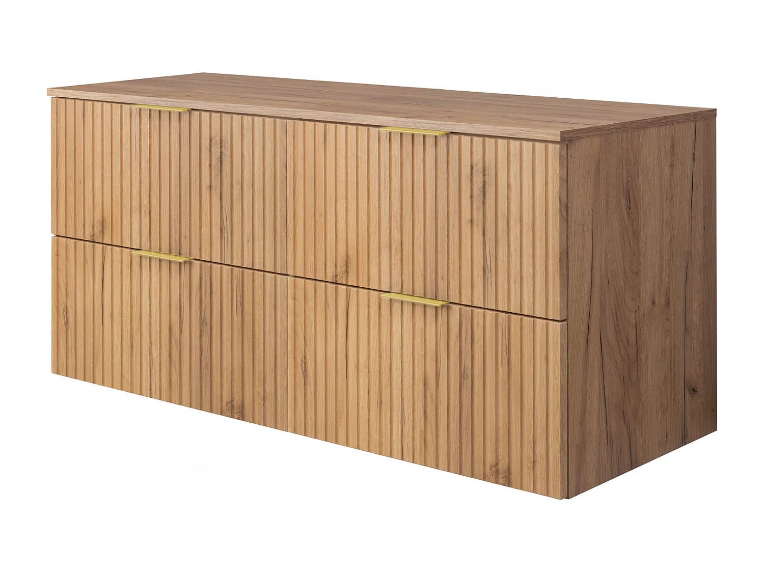 Meuble vasque, Chêne Craft, 120 (2 x 60) x 57 x 46 cm, poignée dorée + Plan de travail