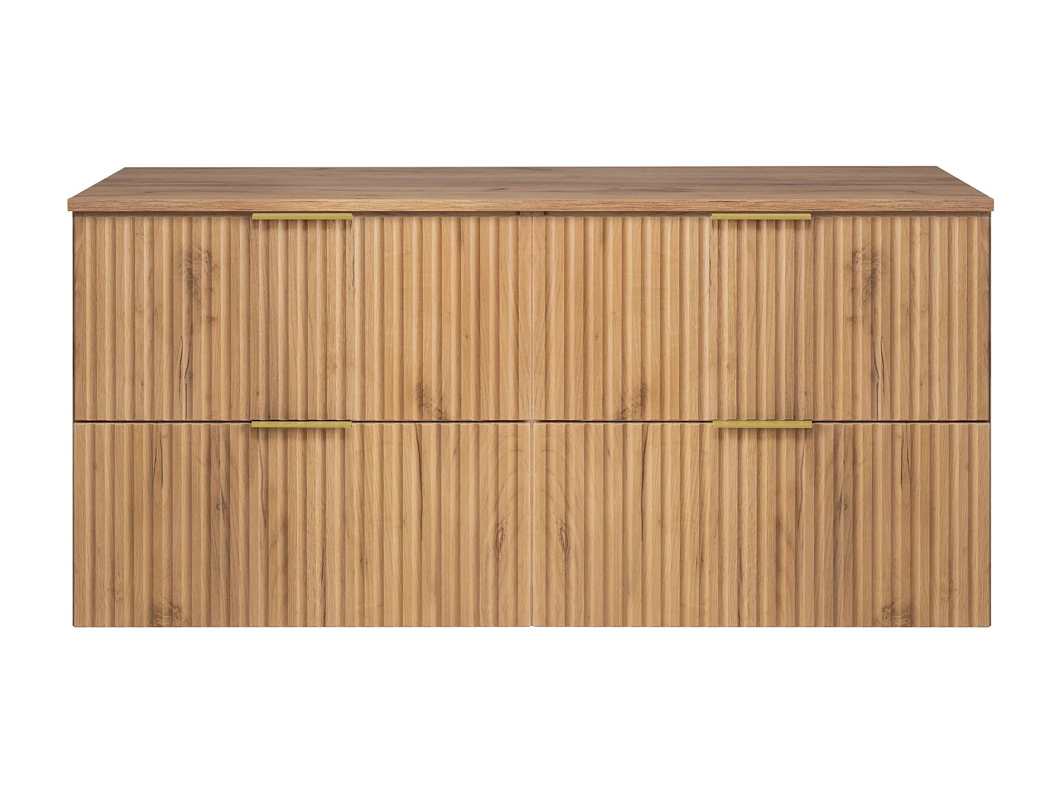 Meuble vasque, Chêne Craft, 120 (2 x 60) x 57 x 46 cm, poignée dorée + Plan de travail