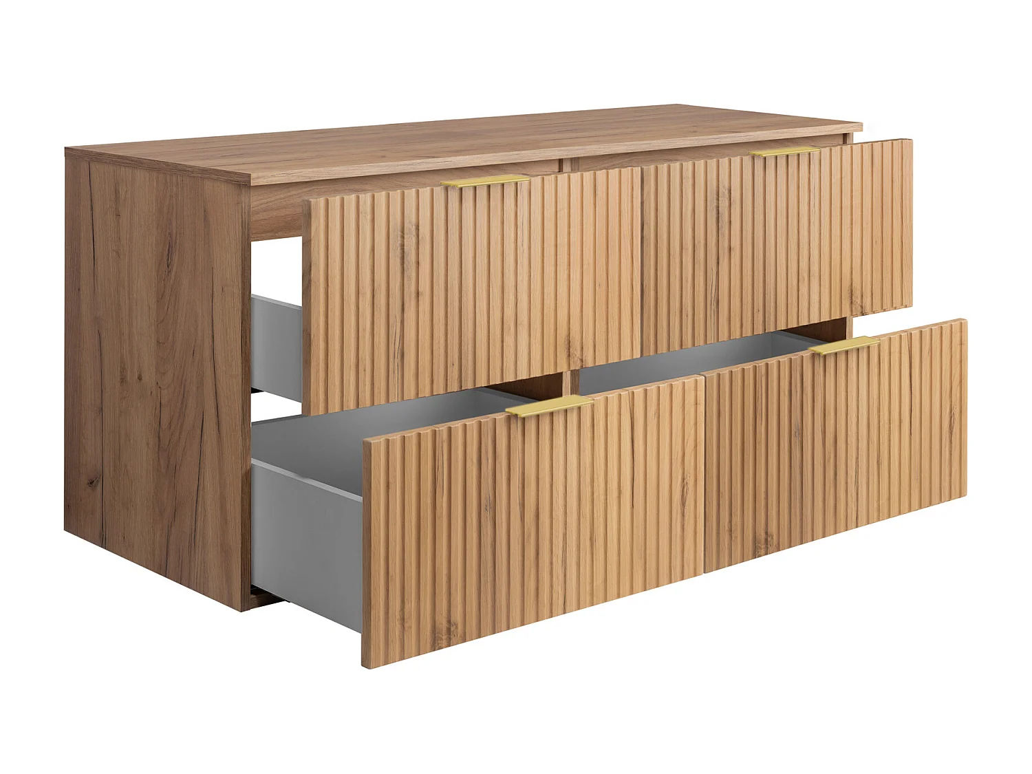 Meuble vasque, Chêne Craft, 120 (2 x 60) x 57 x 46 cm, poignée dorée + Plan de travail