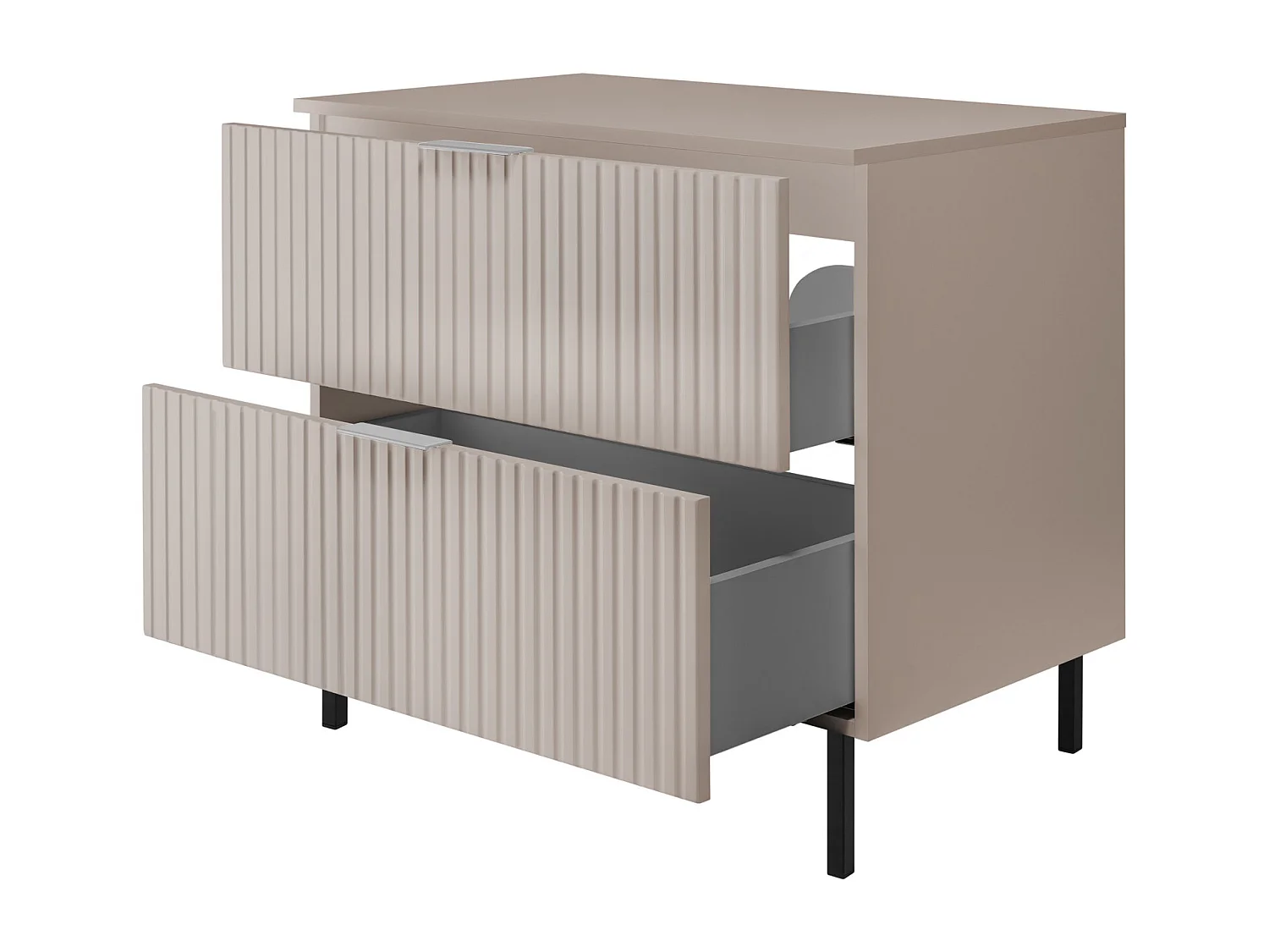 Waschbeckunterschrank, Kaschmir, 80 x 77 x 46 cm, silberner Griff, schwarze Beine + Arbeitsplatte