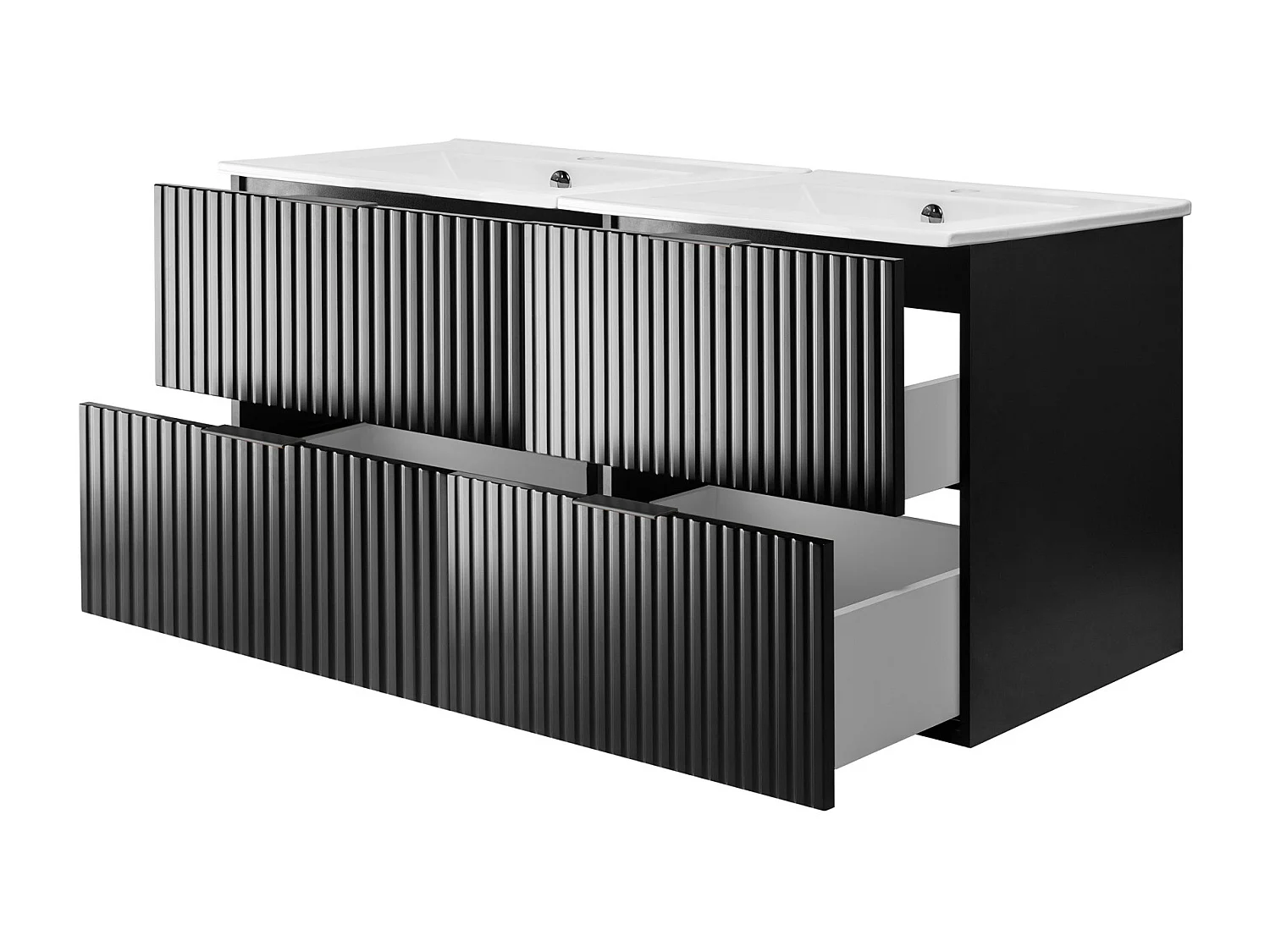 Meuble vasque, Noir, 120 (2 x 60) x 57 x 46 cm, poignée noire, sans plateau