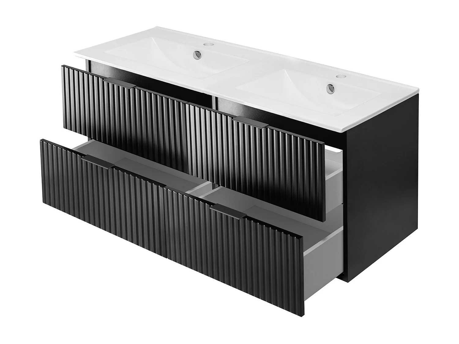 Meuble vasque, Noir, 120 (2 x 60) x 57 x 46 cm, poignée noire, sans plateau