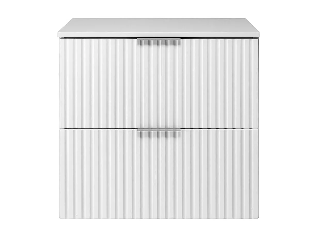 Meuble vasque, Blanc, 60 x 57 x 46 cm, poignée argentée + Plan de travail