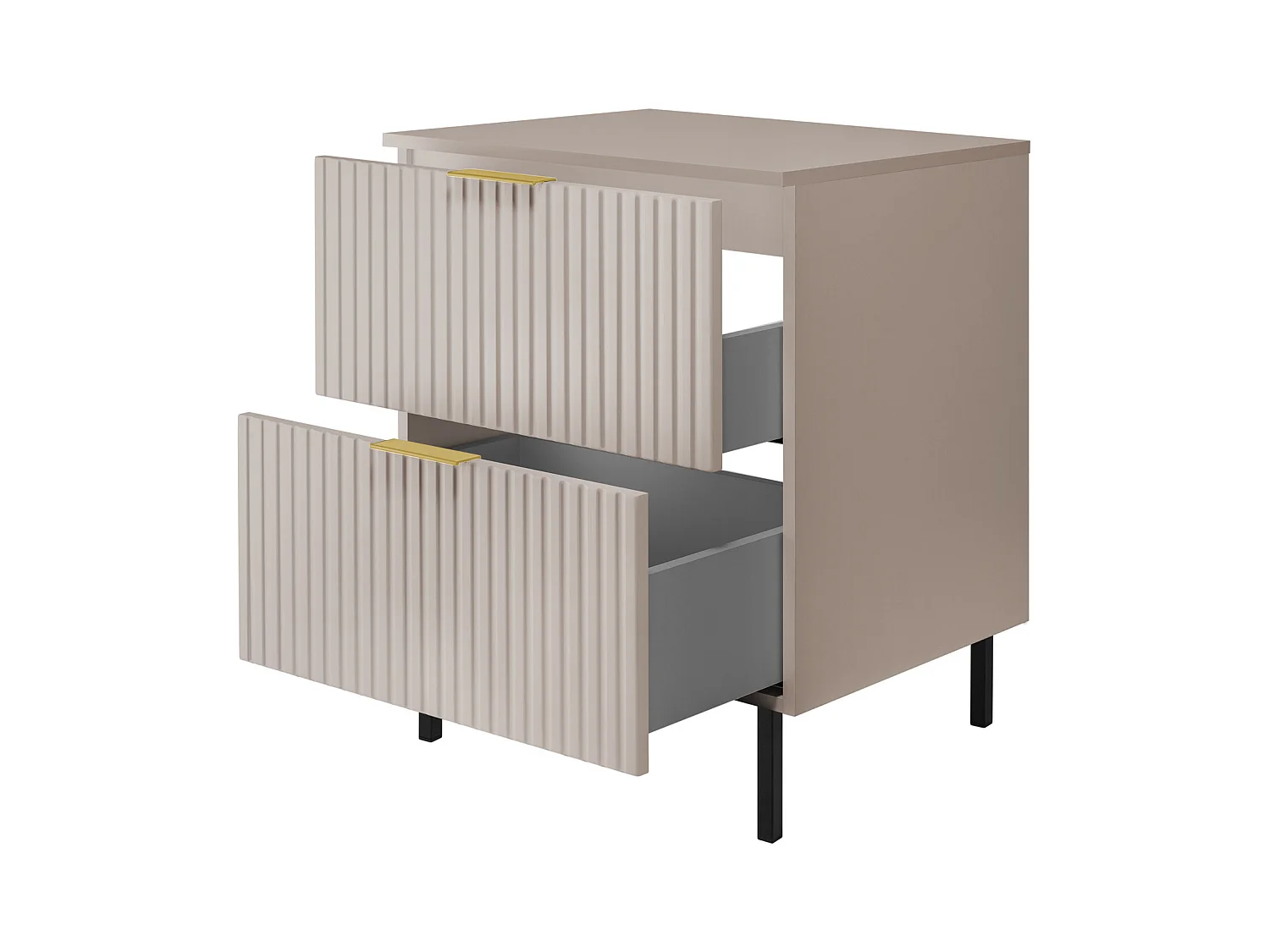 Waschbeckunterschrank, Kaschmir, 60 x 77 x 46 cm, goldener Griff, schwarze Beine + Arbeitsplatte