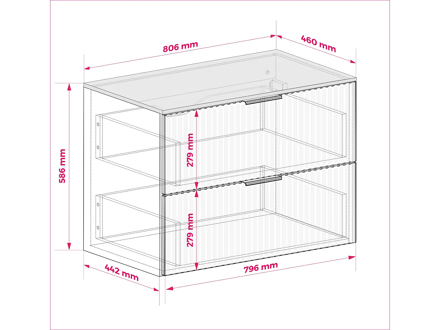 Meuble vasque, blanc 80 x 77 x 46 cm, poignée argentée, pieds noirs + plan de travail