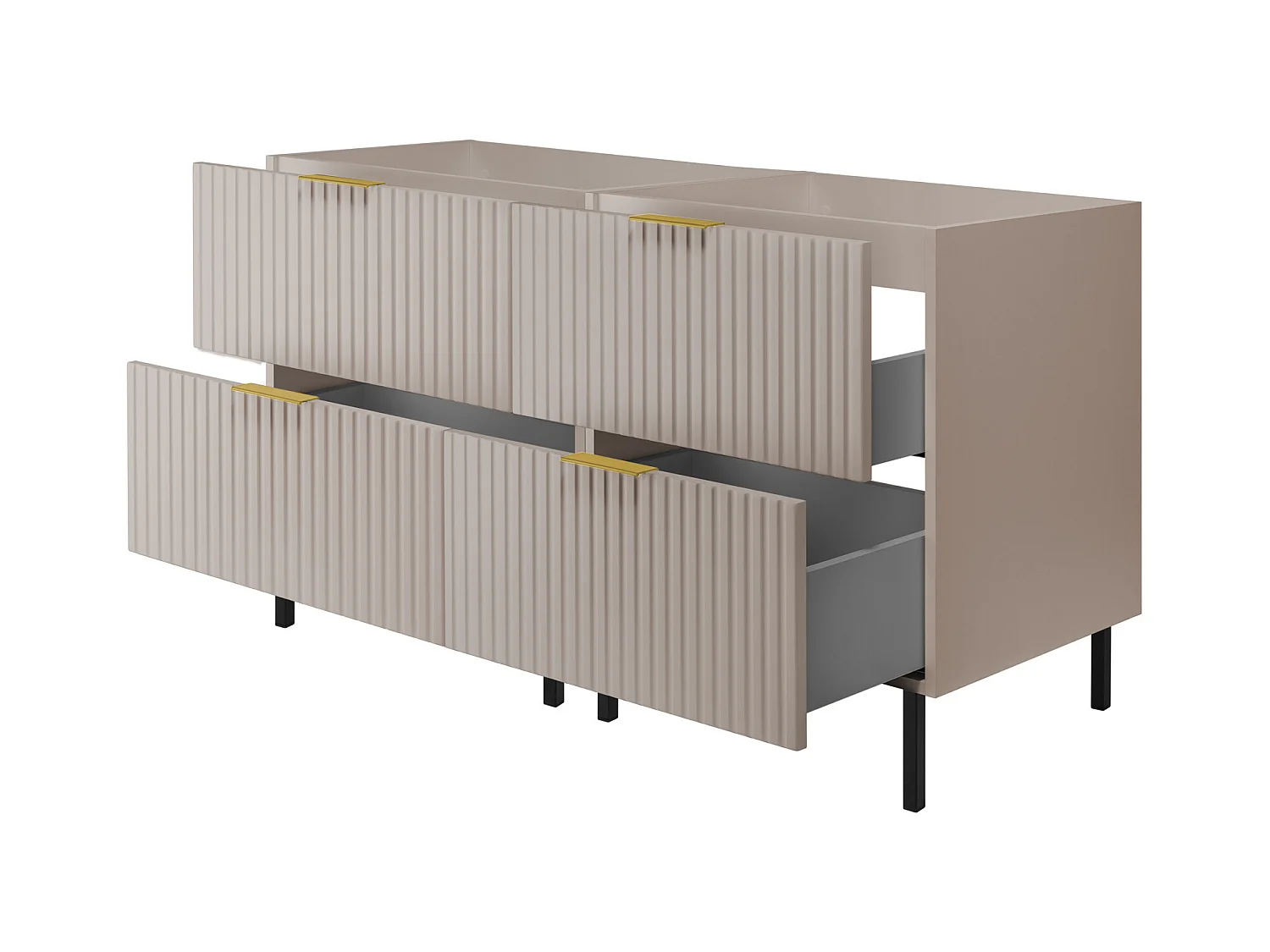 Waschbeckunterschrank, Kaschmir, 120 (2 x 60) x 77 x 46 cm, goldener Griff, schwarze Beine, ohne Top