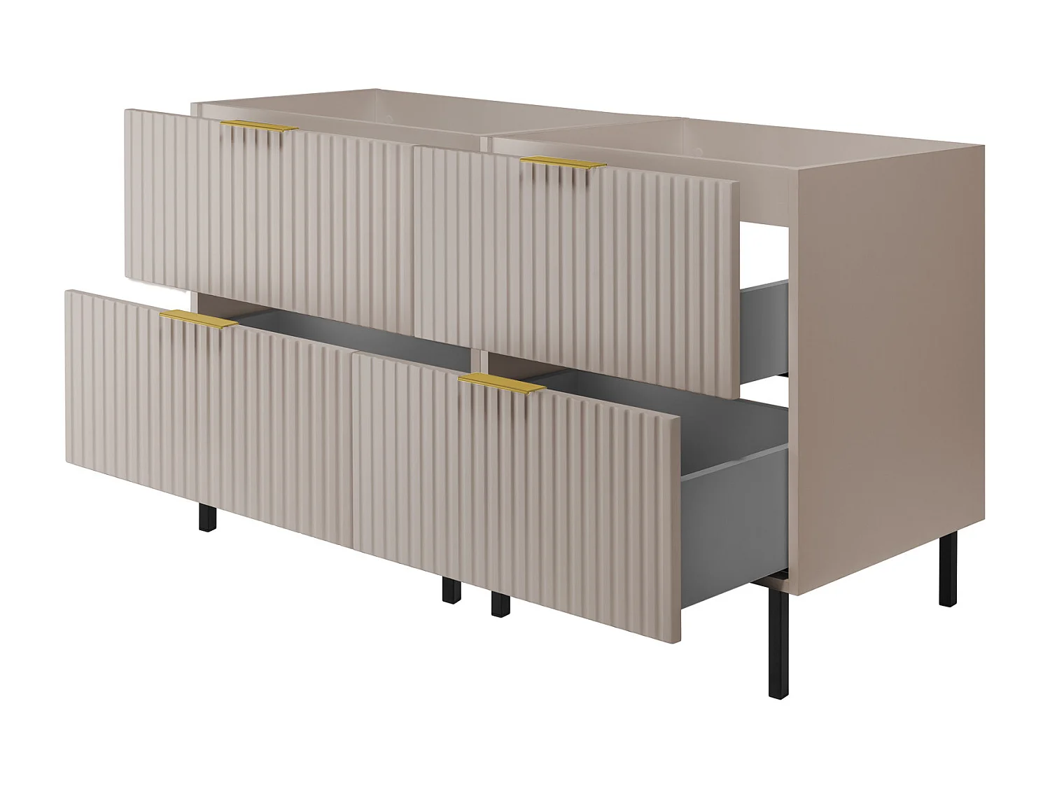 Szafka pod umywalkę, Kaszmir, 120 (2 x 60) x 77 x 46 cm, uchwyt złoty, nogi czarne, bez blatu