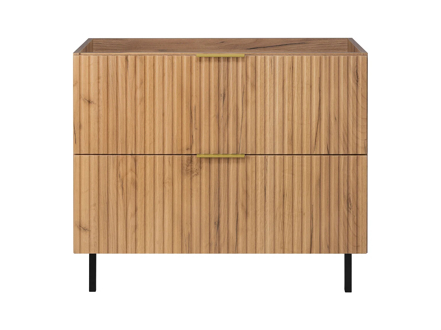 Meuble vasque, Chêne Craft, 80 x 77 x 46 cm, poignée dorée, pieds noirs, sans plateau