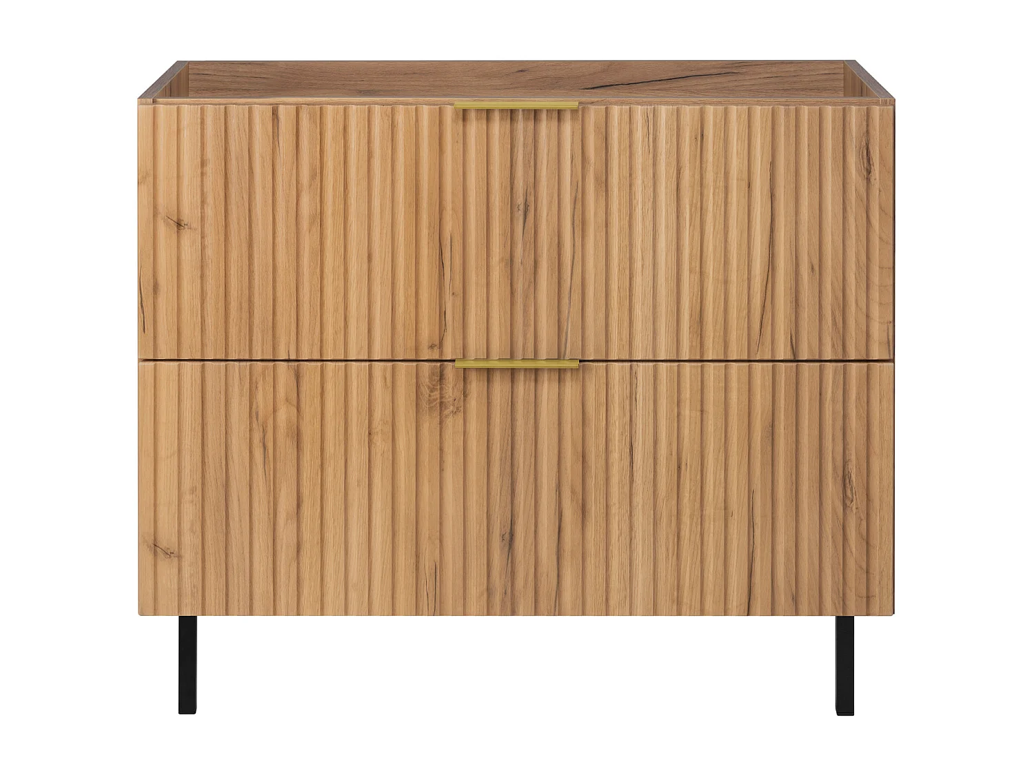 Meuble vasque, Chêne Craft, 80 x 77 x 46 cm, poignée dorée, pieds noirs, sans plateau