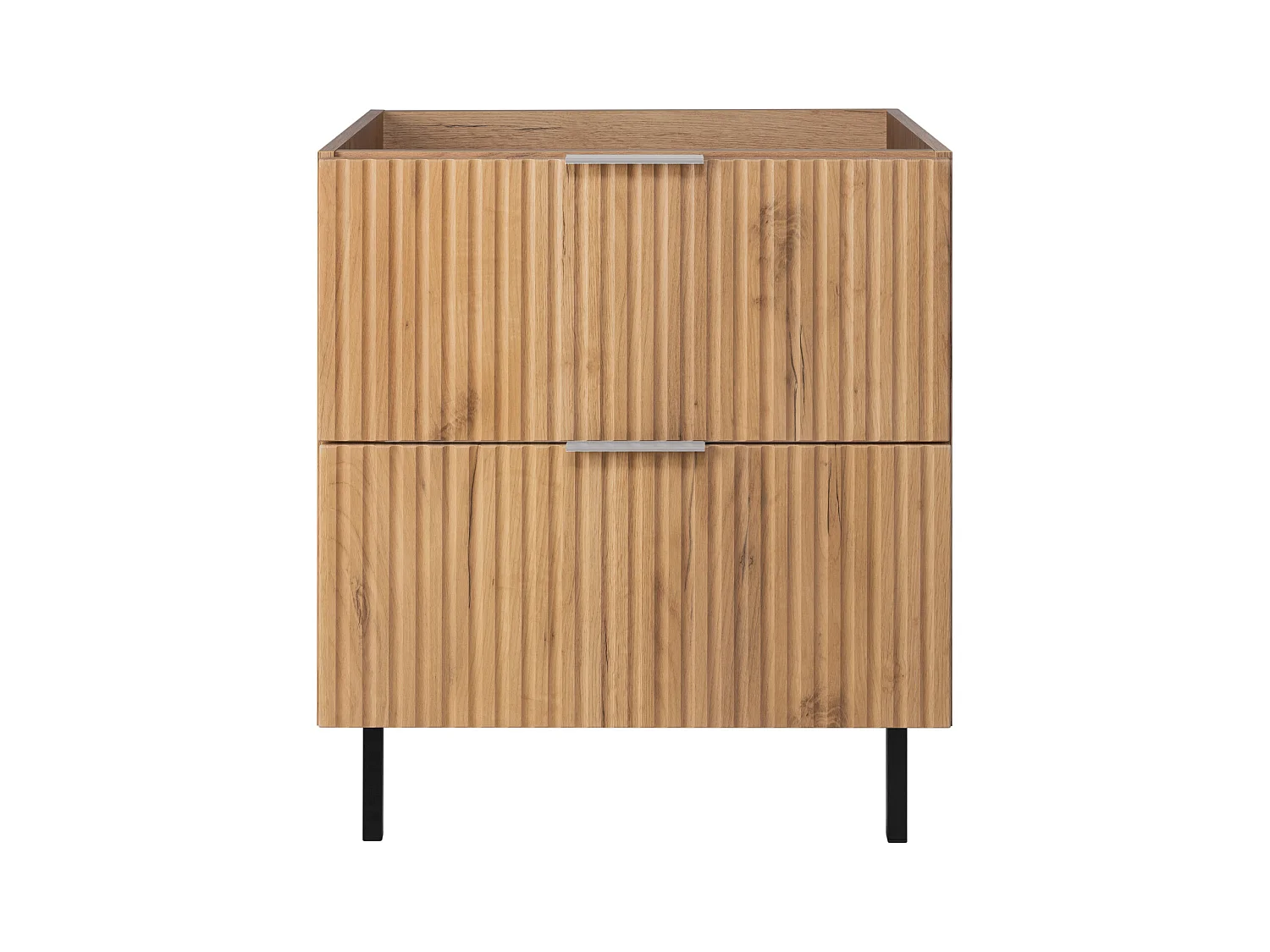 Meuble vasque, Chêne Craft, 60 x 77 x 46 cm, poignée argentée, pieds noirs, sans plateau