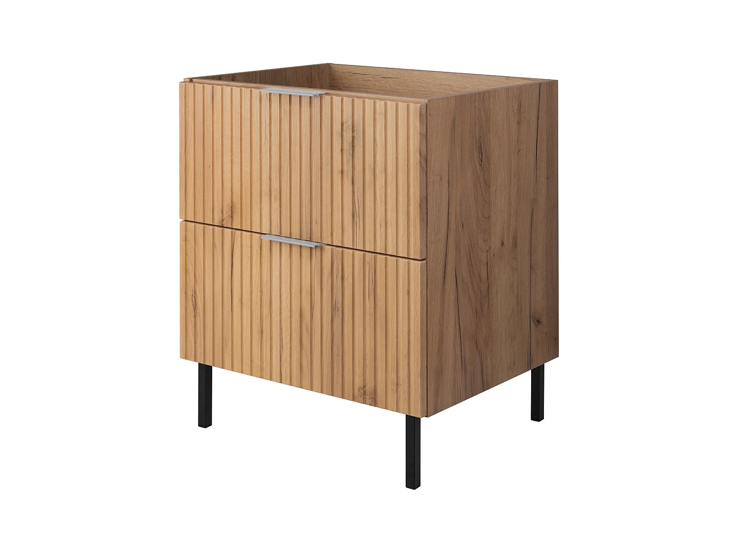 Waschbeckunterschrank, Eiche Craft, 60 x 77 x 46 cm, silberner Griff, schwarze Beine, ohne Arbeitsplatte