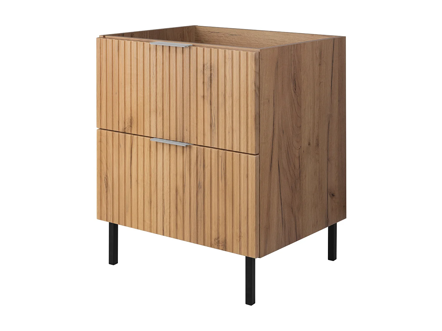Waschbeckunterschrank, Eiche Craft, 60 x 77 x 46 cm, silberner Griff, schwarze Beine, ohne Arbeitsplatte