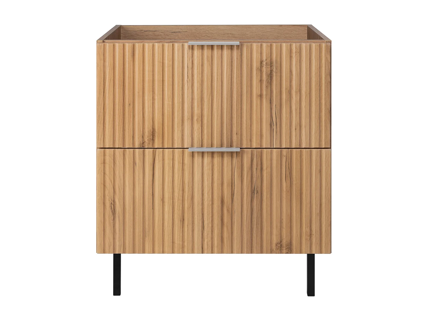 Waschbeckunterschrank, Eiche Craft, 60 x 77 x 46 cm, silberner Griff, schwarze Beine, ohne Arbeitsplatte