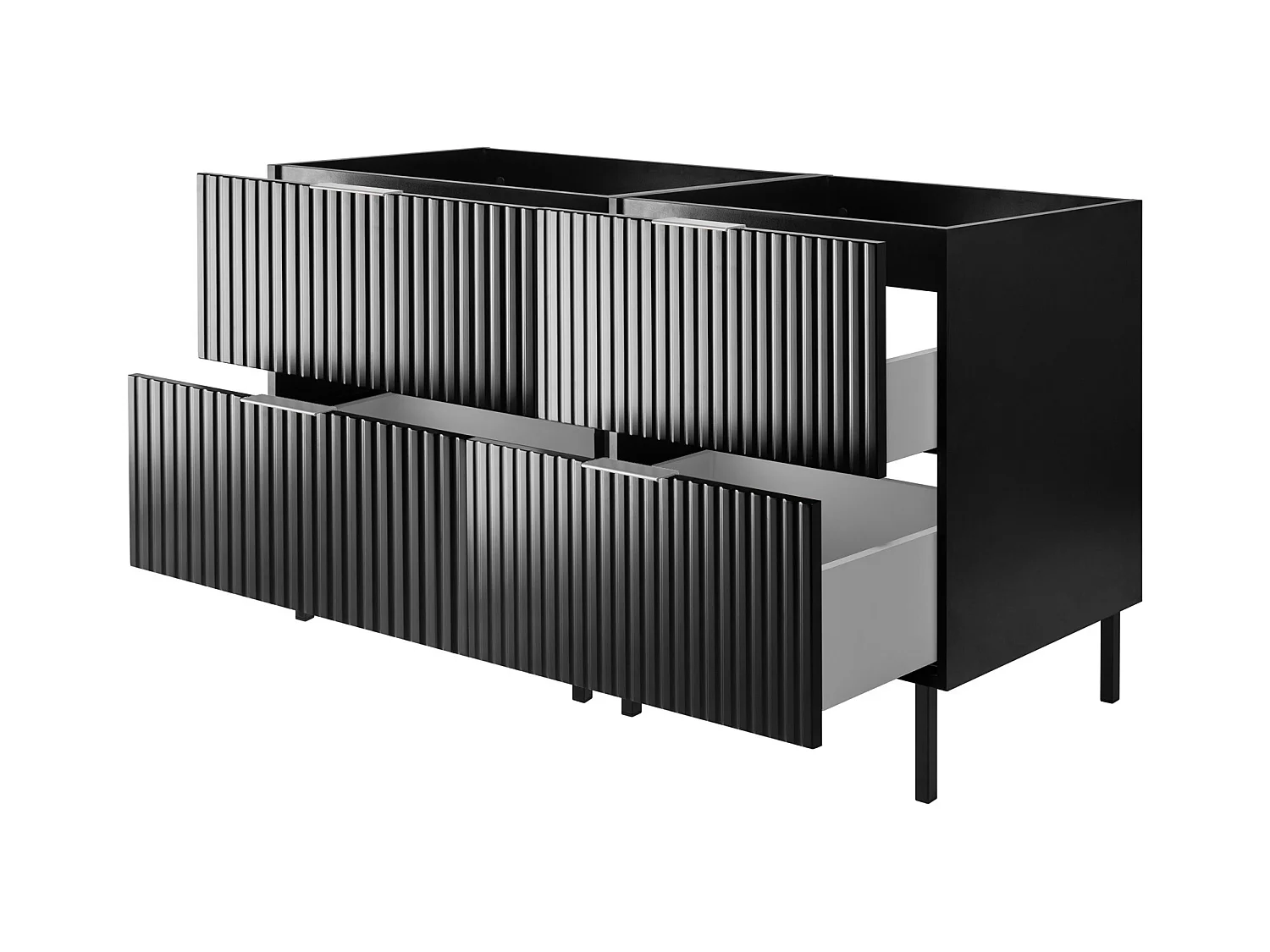 Wastafelmeubel, Zwart, 120 (2 x 60) x 77 x 46 cm, zilveren handgreep, Zwarte poten, zonder blad