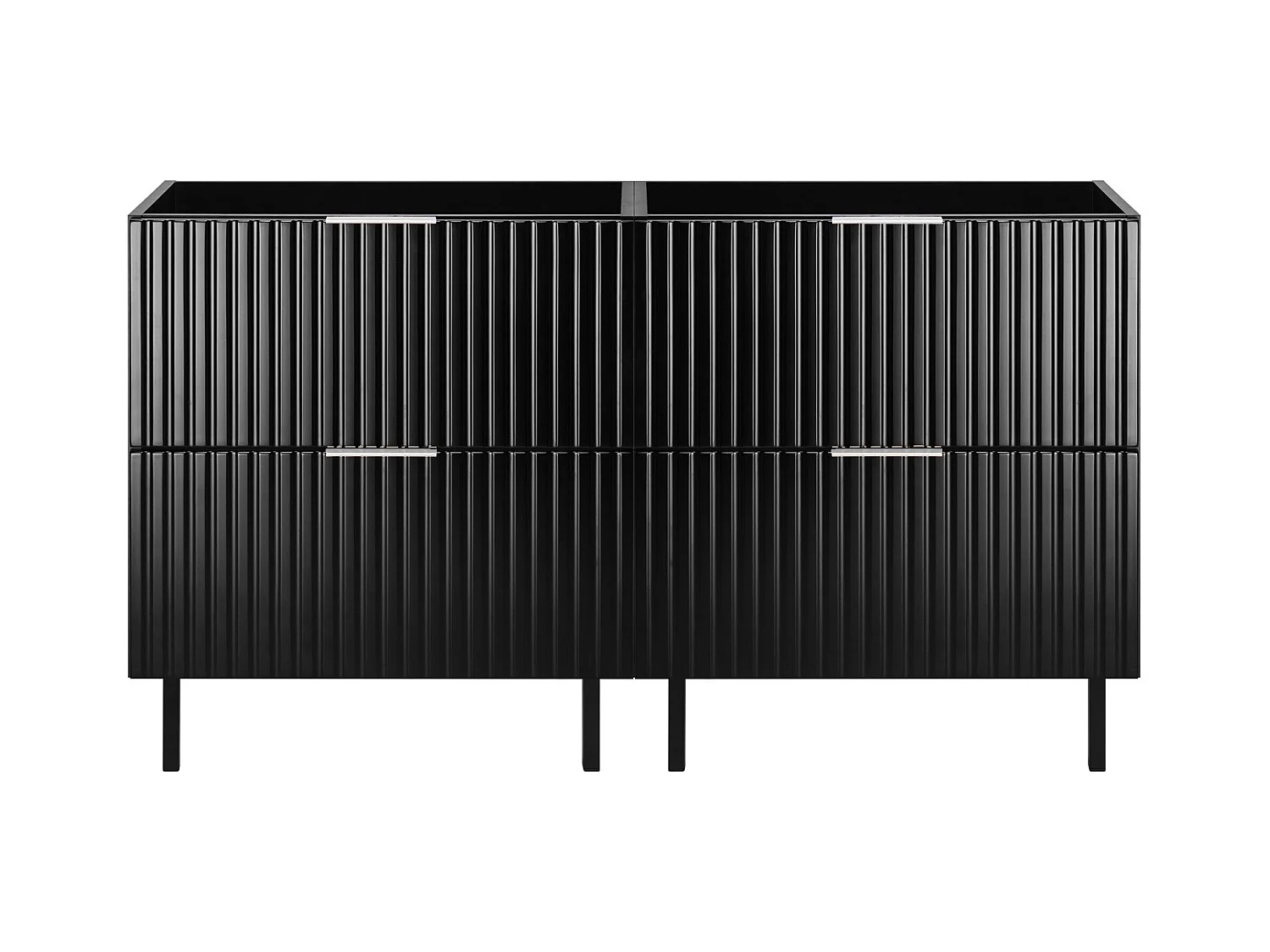 Wastafelmeubel, Zwart, 120 (2 x 60) x 77 x 46 cm, zilveren handgreep, Zwarte poten, zonder blad