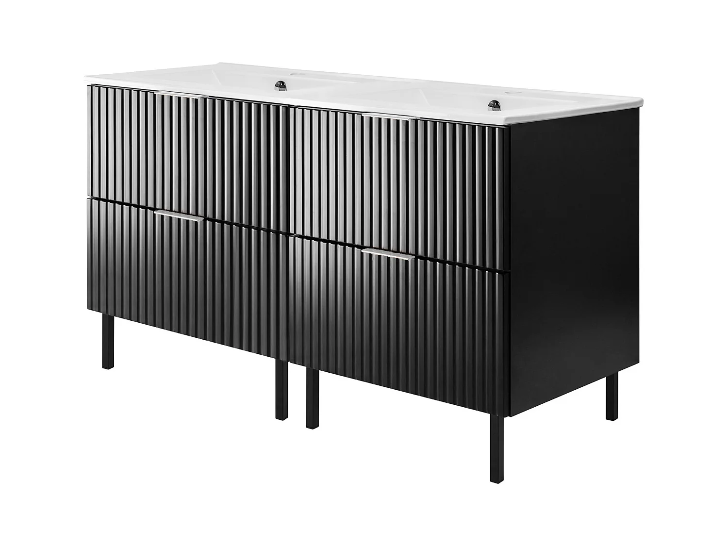 Wastafelmeubel, Zwart, 120 (2 x 60) x 77 x 46 cm, zilveren handgreep, Zwarte poten, zonder blad