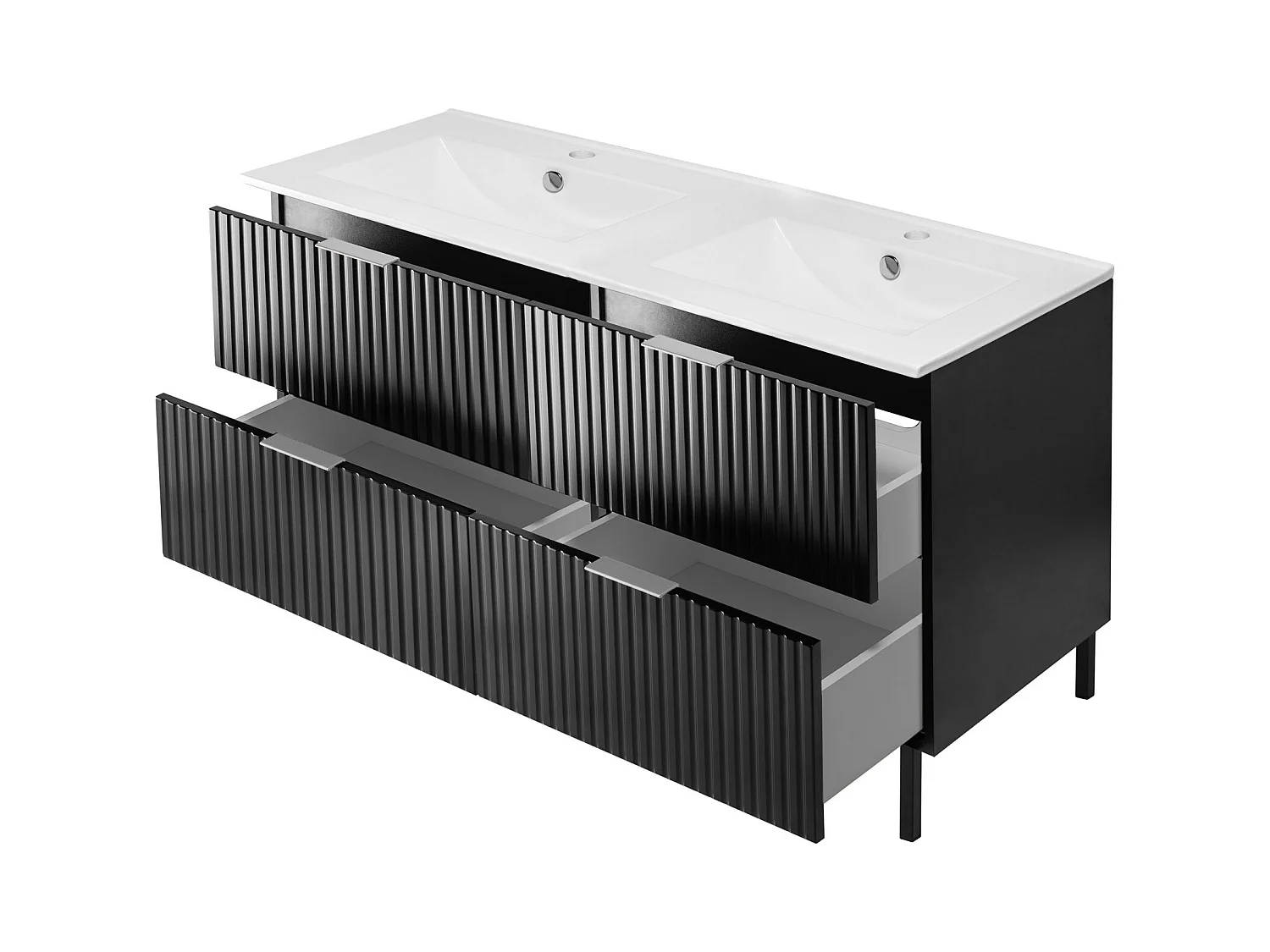 Wastafelmeubel, Zwart, 120 (2 x 60) x 77 x 46 cm, zilveren handgreep, Zwarte poten, zonder blad