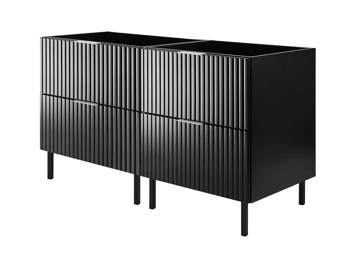 Meuble vasque, Noir, 120 (2 x 60) x 77 x 46 cm, poignée argentée, pieds noirs, sans plateau