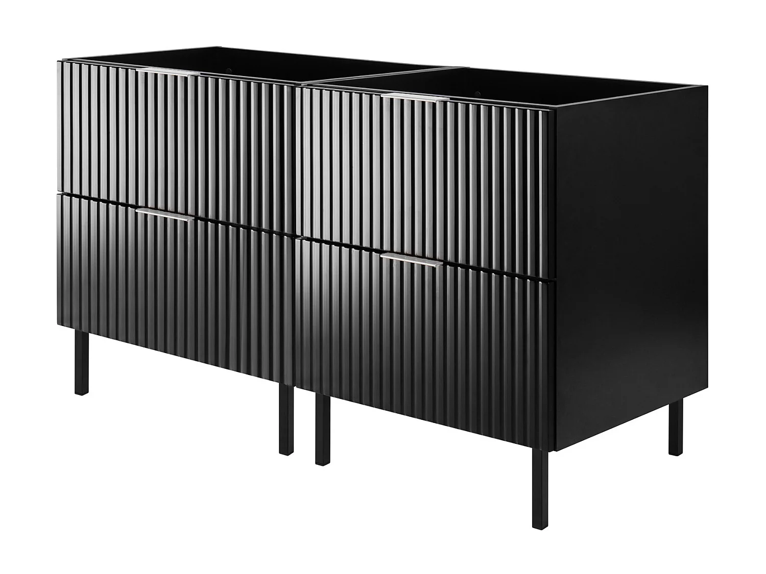 Meuble vasque, Noir, 120 (2 x 60) x 77 x 46 cm, poignée argentée, pieds noirs, sans plateau