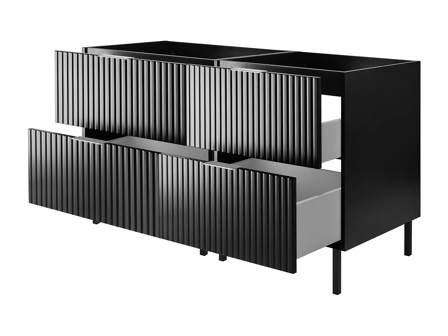 Meuble vasque, Noir, 120 (2 x 60) x 77 x 46 cm, poignée argentée, pieds noirs, sans plateau