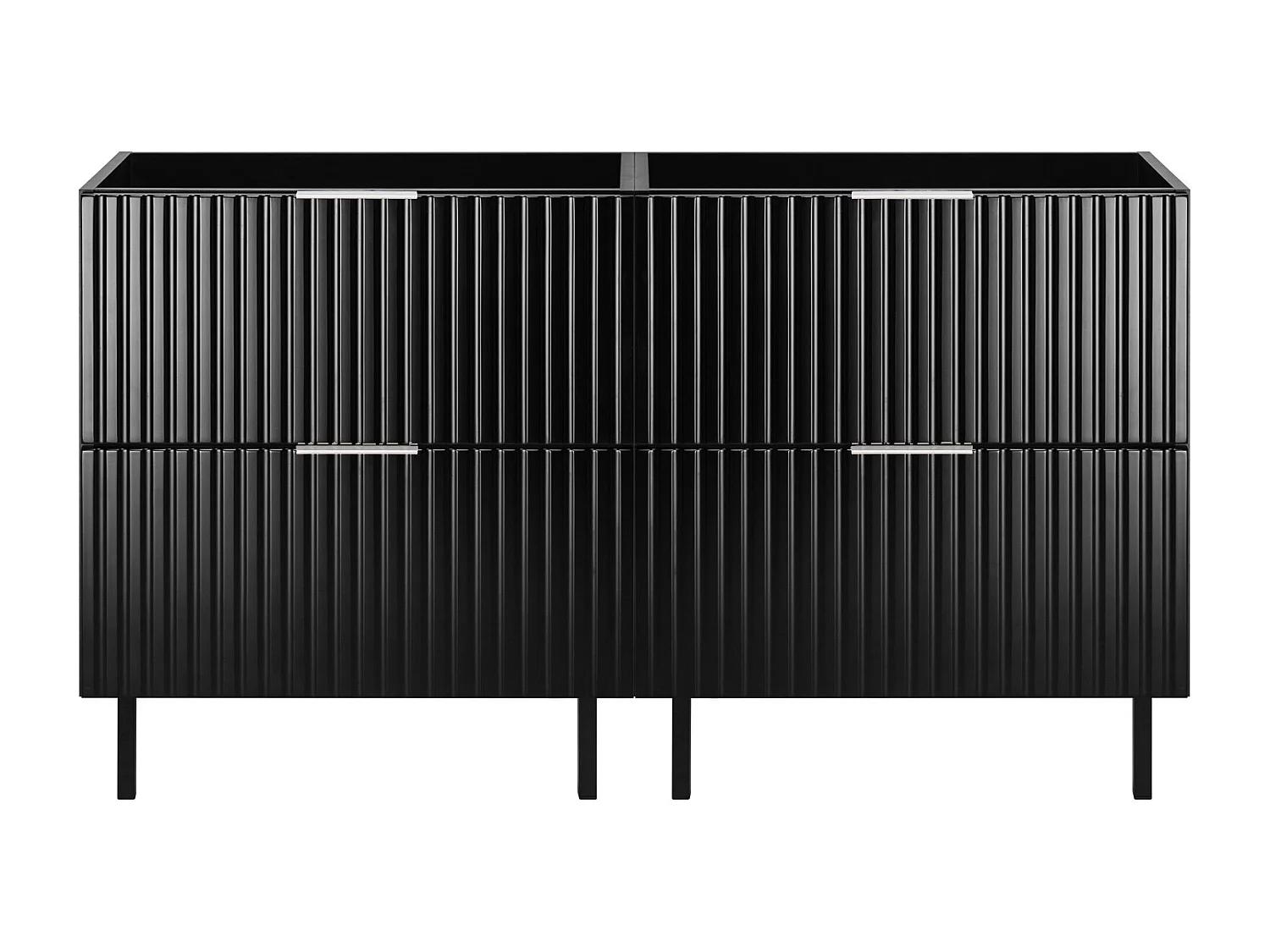 Meuble vasque, Noir, 120 (2 x 60) x 77 x 46 cm, poignée argentée, pieds noirs, sans plateau