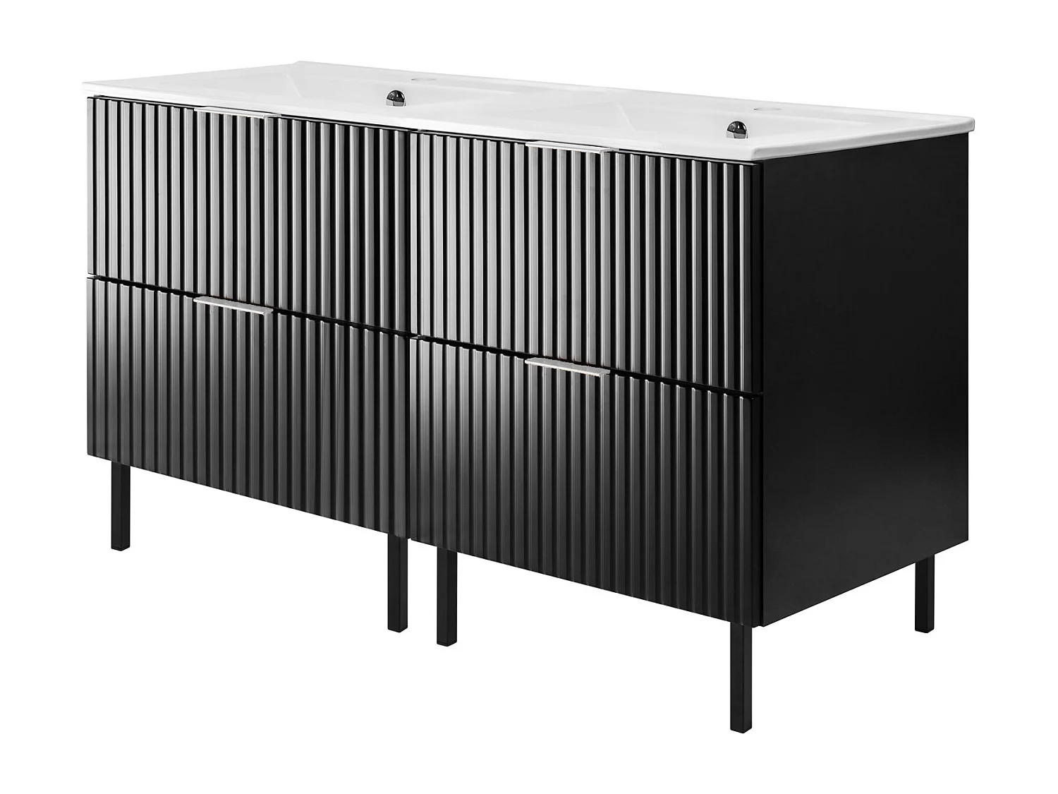 Meuble vasque, Noir, 120 (2 x 60) x 77 x 46 cm, poignée argentée, pieds noirs, sans plateau