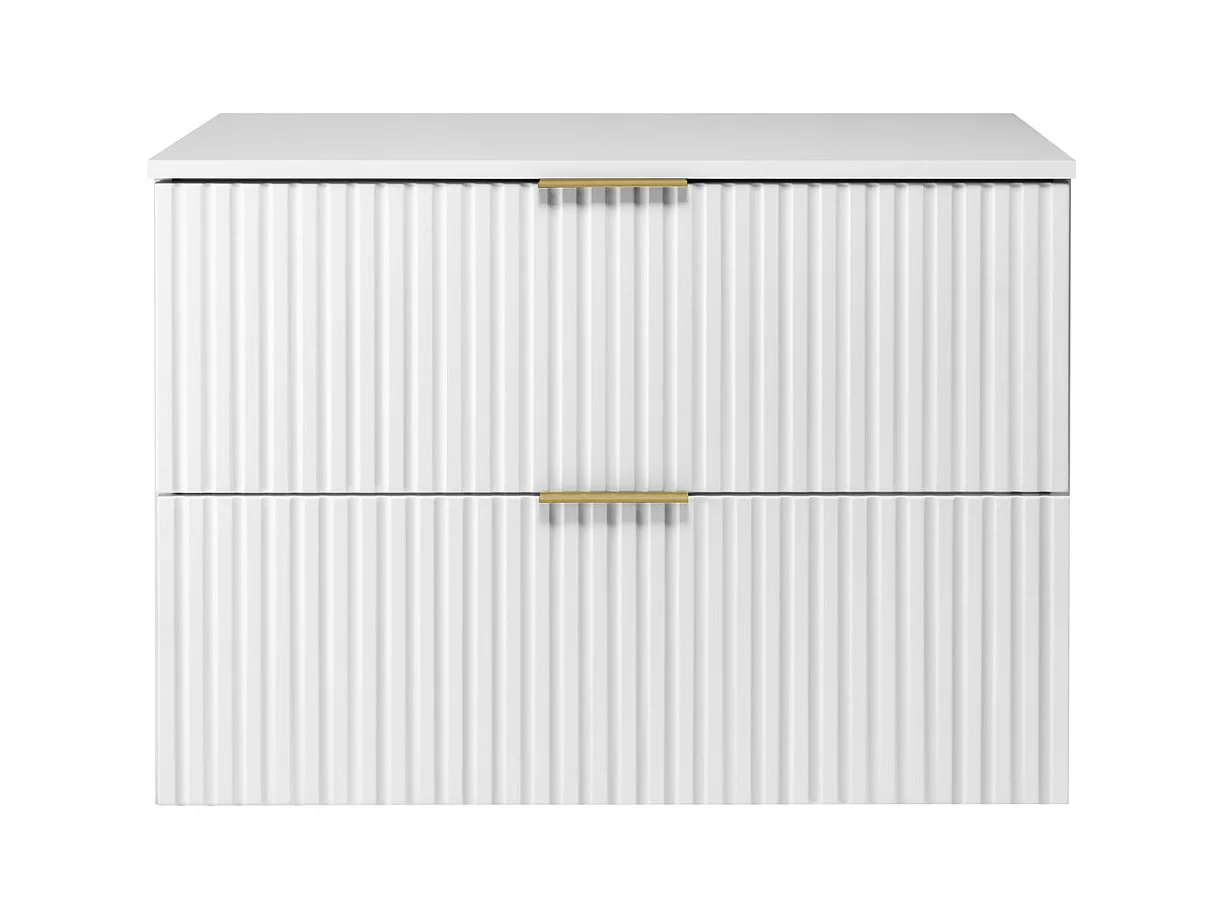 Waschbeckunterschrank, Weiß, 80 x 57 x 46 cm, goldener Griff + Arbeitsplatte