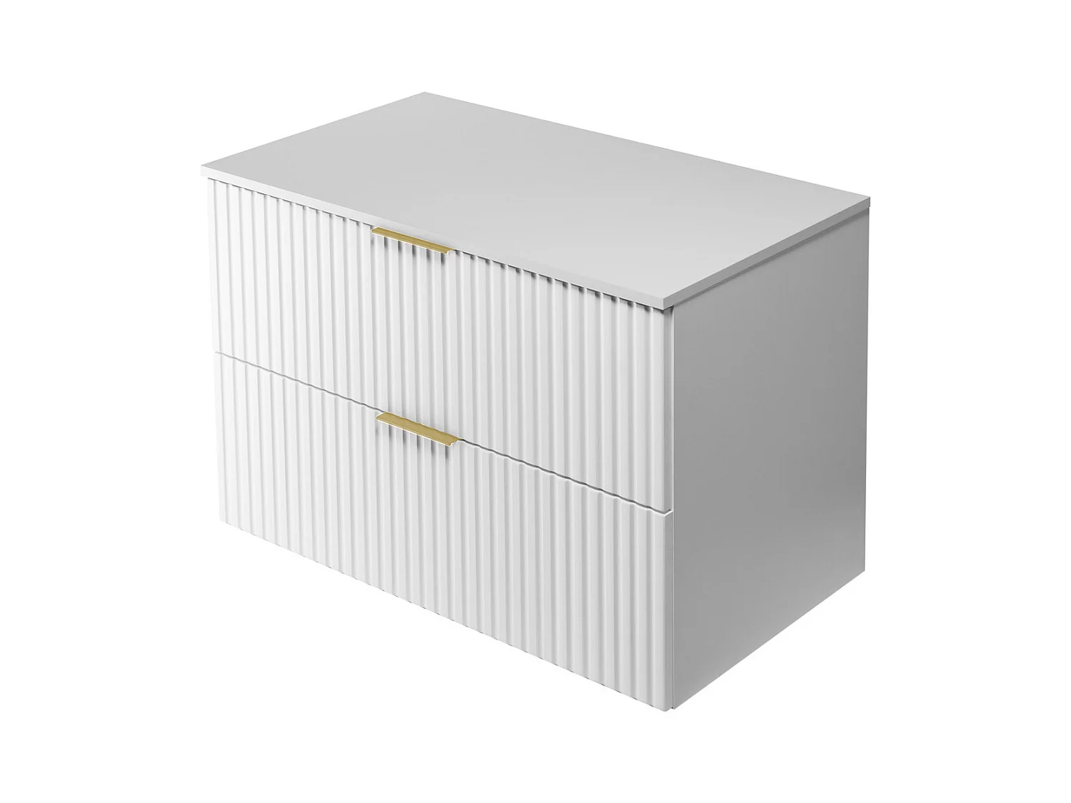 Waschbeckunterschrank, Weiß, 80 x 57 x 46 cm, goldener Griff + Arbeitsplatte