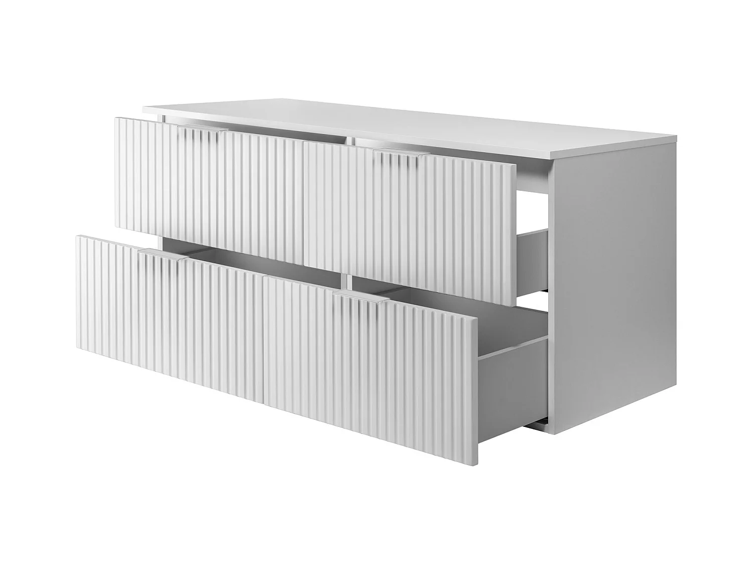 Meuble vasque, Blanc, 120 (2 x 60) x 57 x 46 cm, poignée argentée + Plan de travail