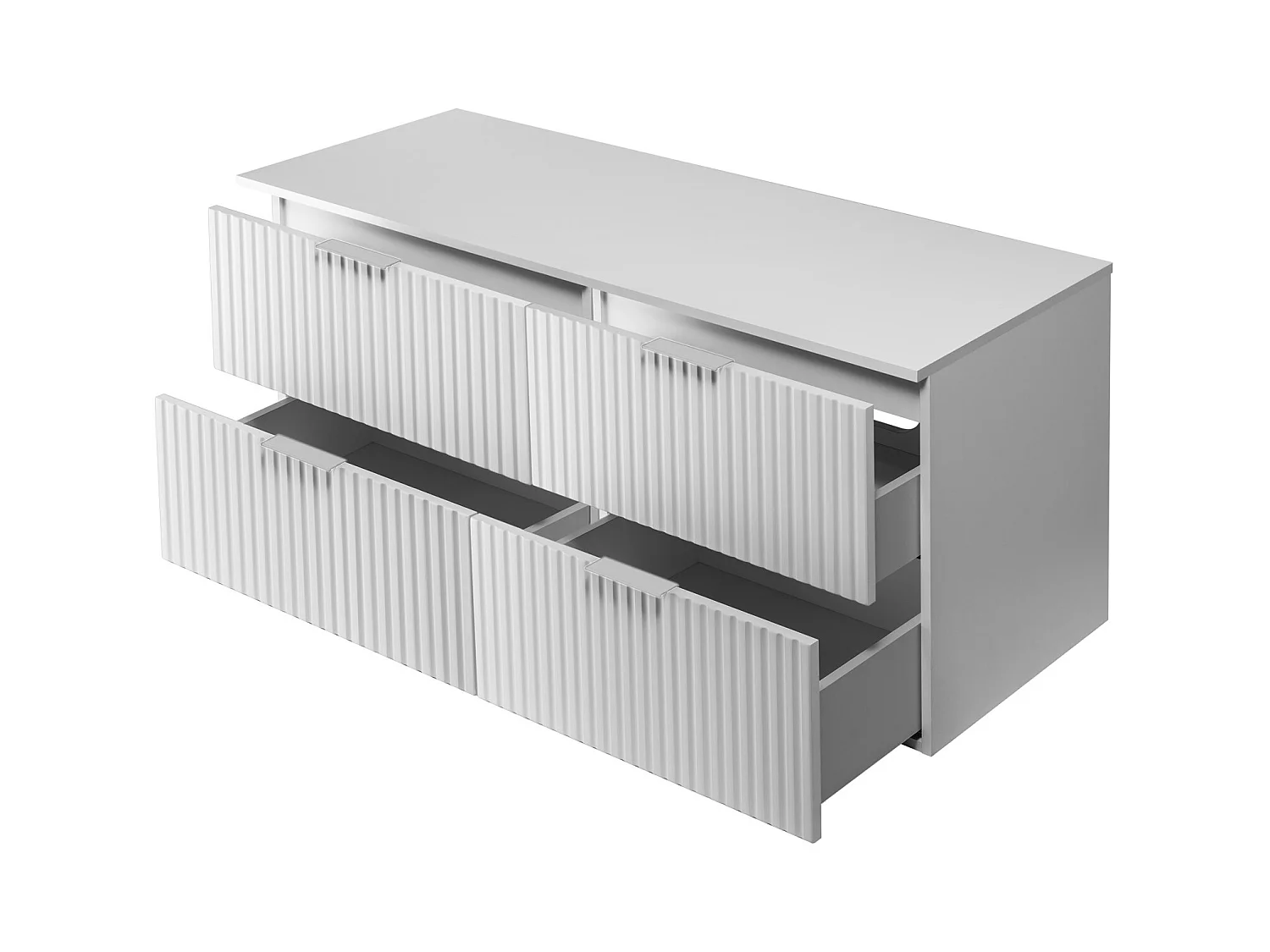 Meuble vasque, Blanc, 120 (2 x 60) x 57 x 46 cm, poignée argentée + Plan de travail