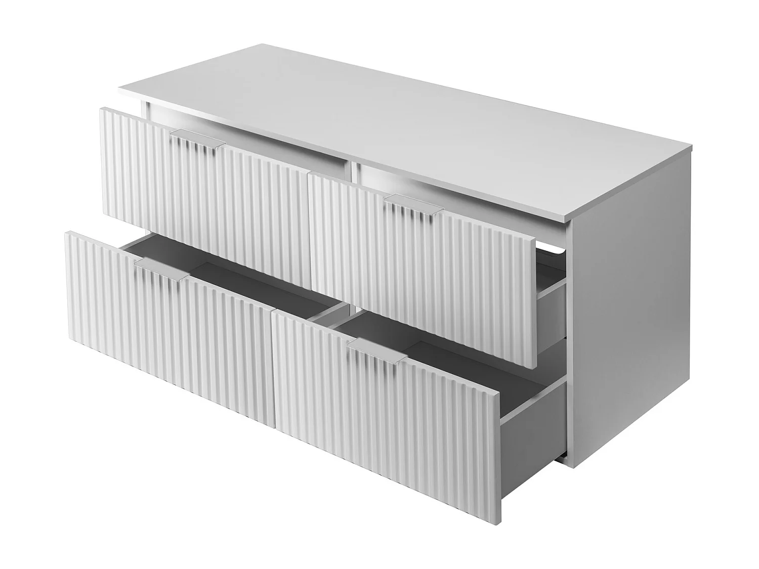 Meuble vasque, Blanc, 120 (2 x 60) x 57 x 46 cm, poignée argentée + Plan de travail