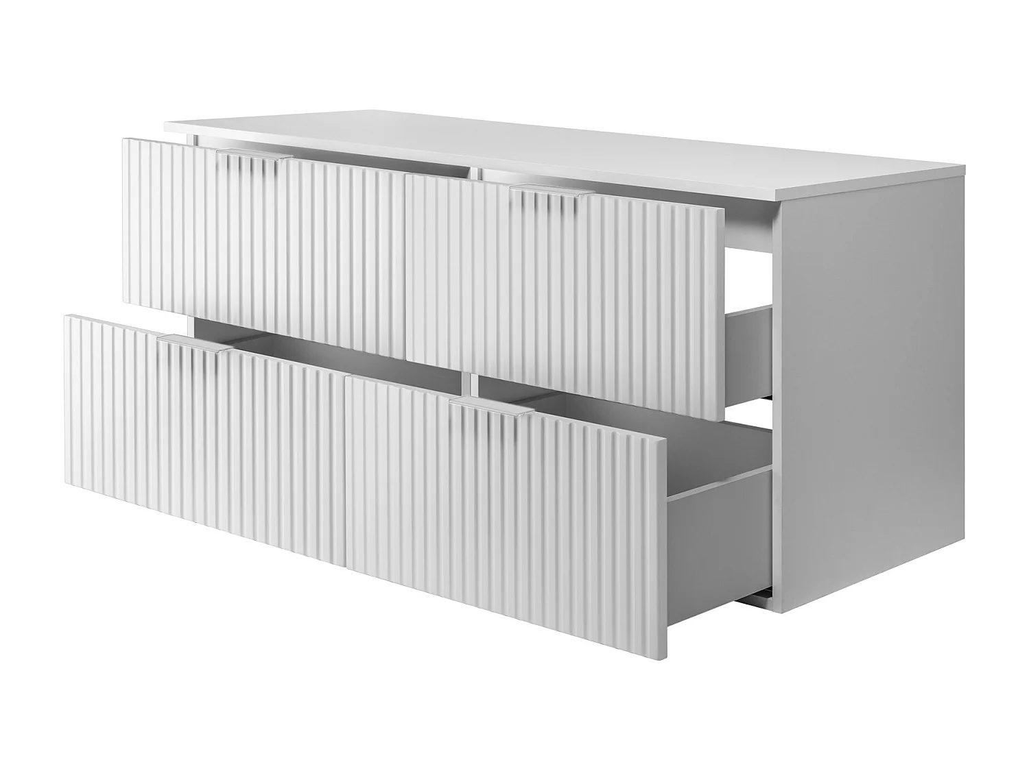 Meuble vasque, Blanc, 120 (2 x 60) x 57 x 46 cm, poignée argentée + Plan de travail