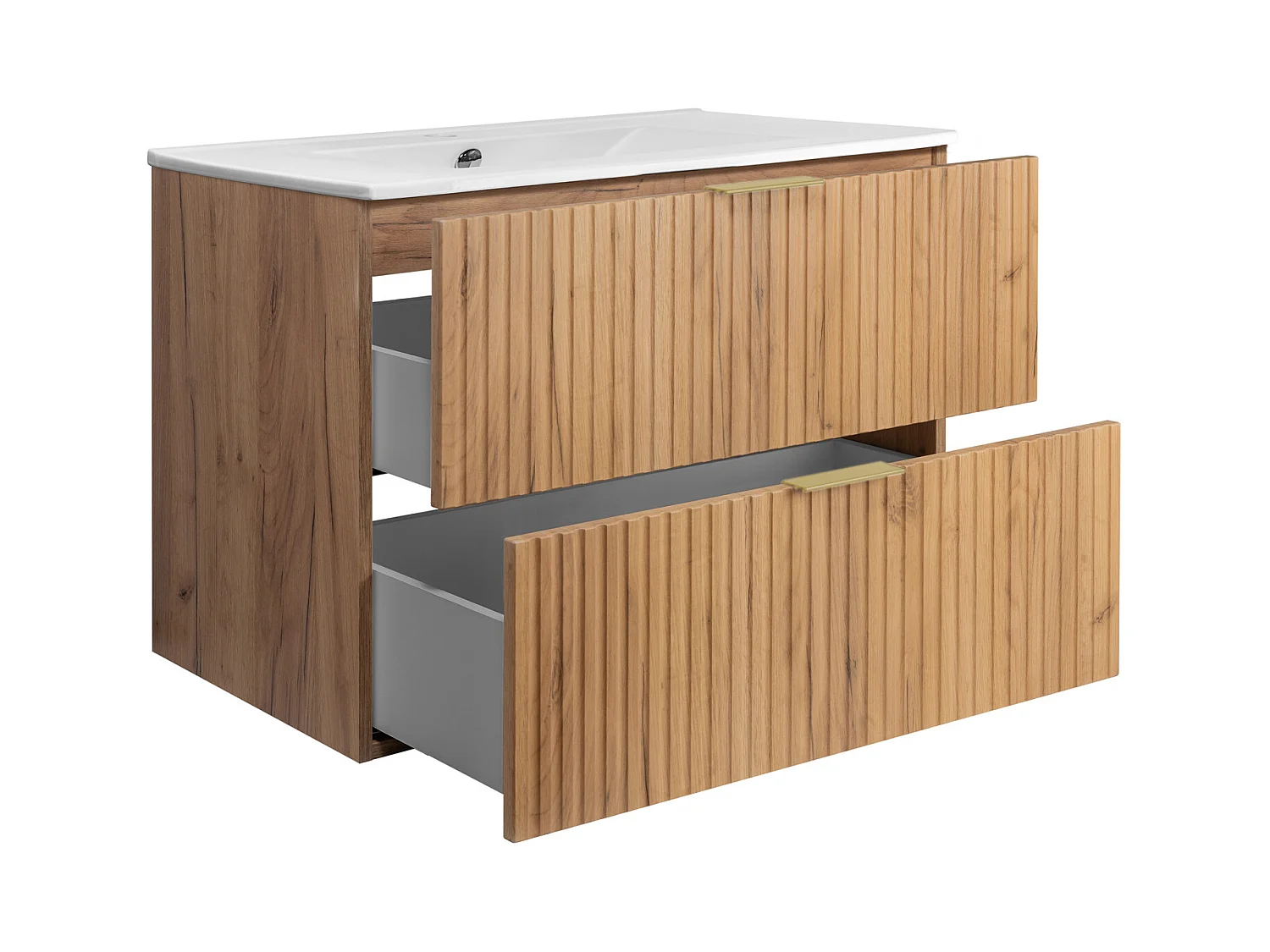 Waschbeckunterschrank, Eiche Craft, 80 x 57 x 46 cm, Griff Gold, ohne Arbeitsplatte