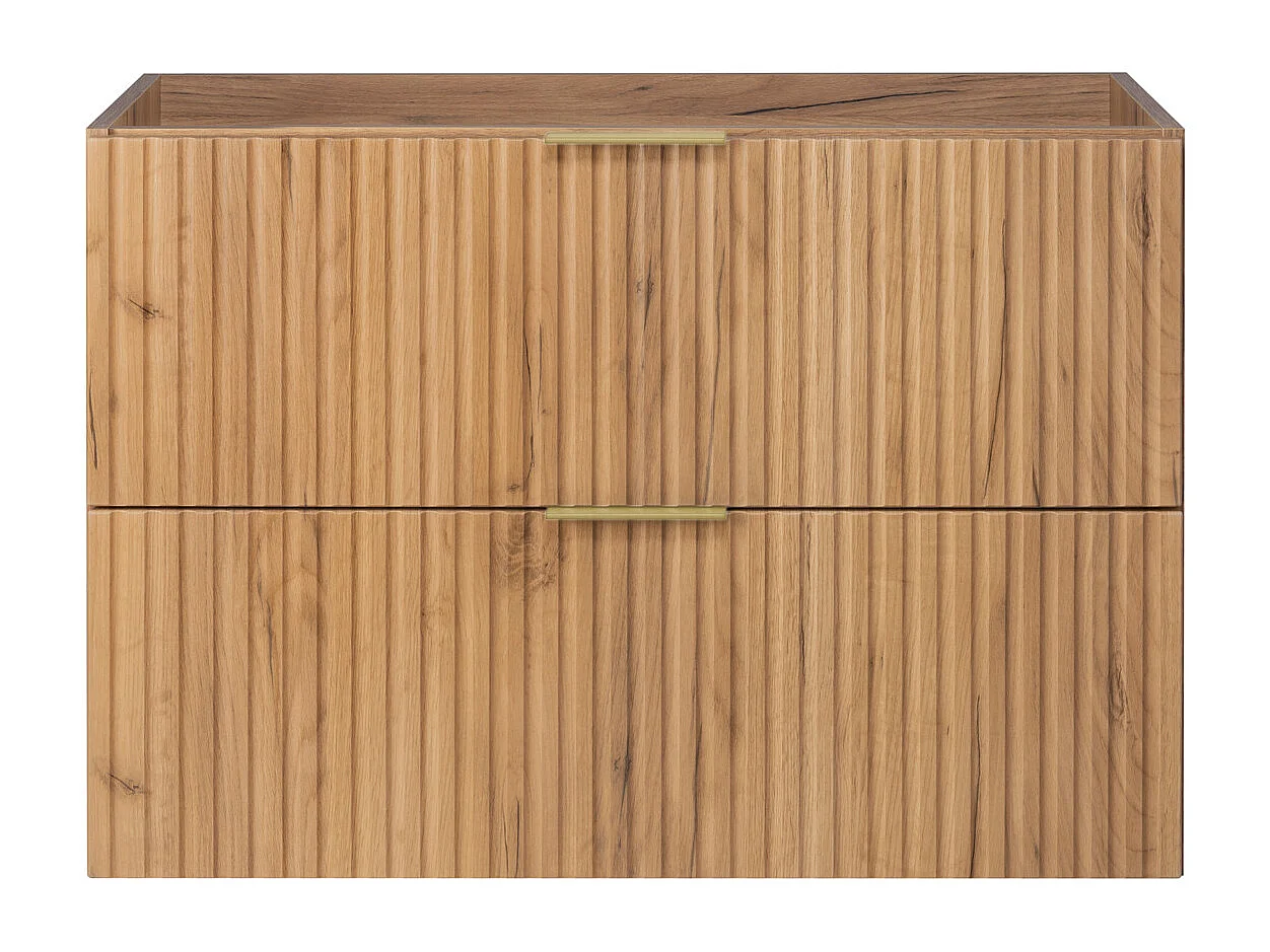 Meuble vasque, Chêne Craft, 80 x 57 x 46 cm, poignée dorée, sans plateau