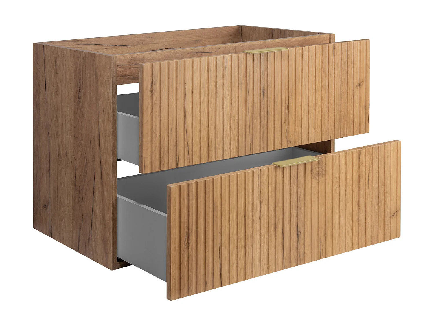 Meuble vasque, Chêne Craft, 80 x 57 x 46 cm, poignée dorée, sans plateau