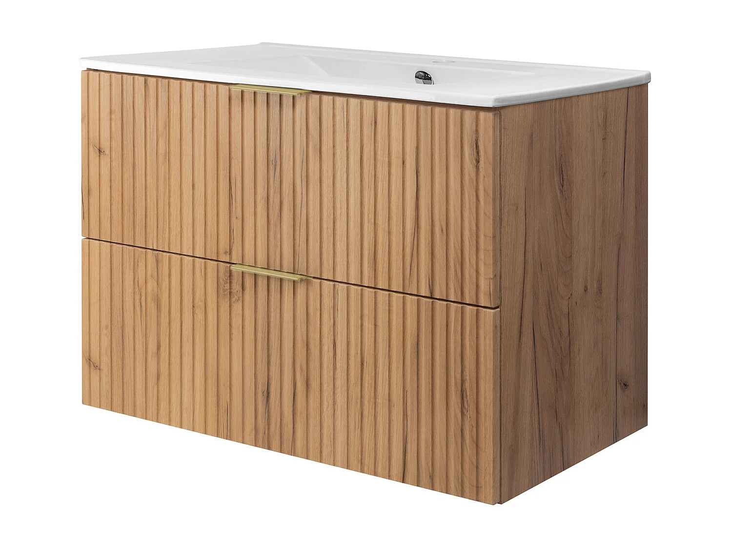 Meuble vasque, Chêne Craft, 80 x 57 x 46 cm, poignée dorée, sans plateau