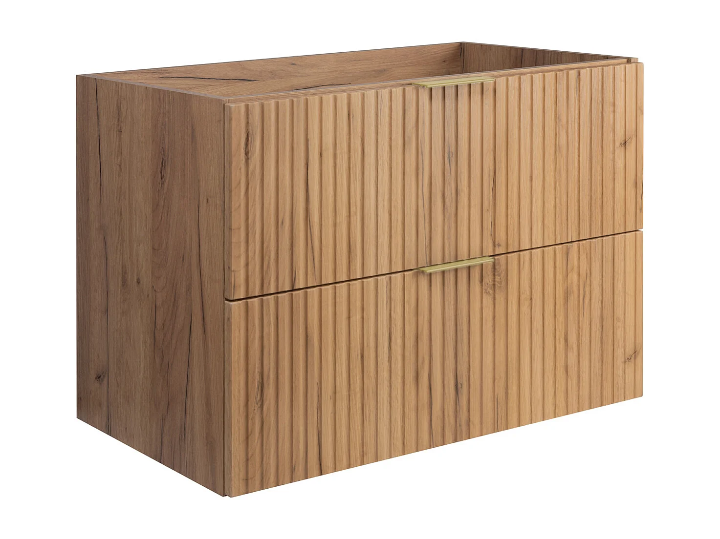 Meuble vasque, Chêne Craft, 80 x 57 x 46 cm, poignée dorée, sans plateau