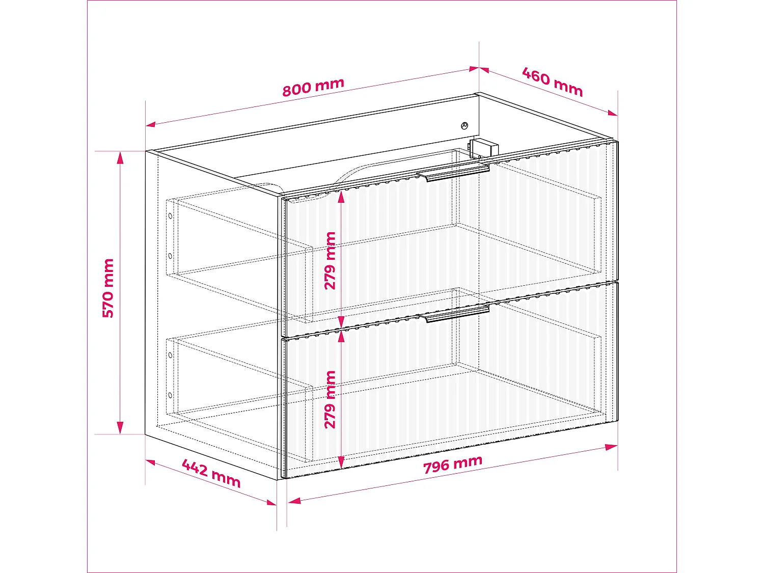 Meuble vasque, Chêne Craft, 80 x 57 x 46 cm, poignée dorée, sans plateau