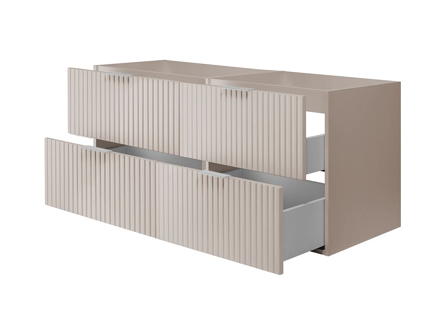 Waschbeckunterschrank, Kaschmir, 120 (2 x 60) x 57 x 46 cm, silberner Griff, ohne Arbeitsplatte