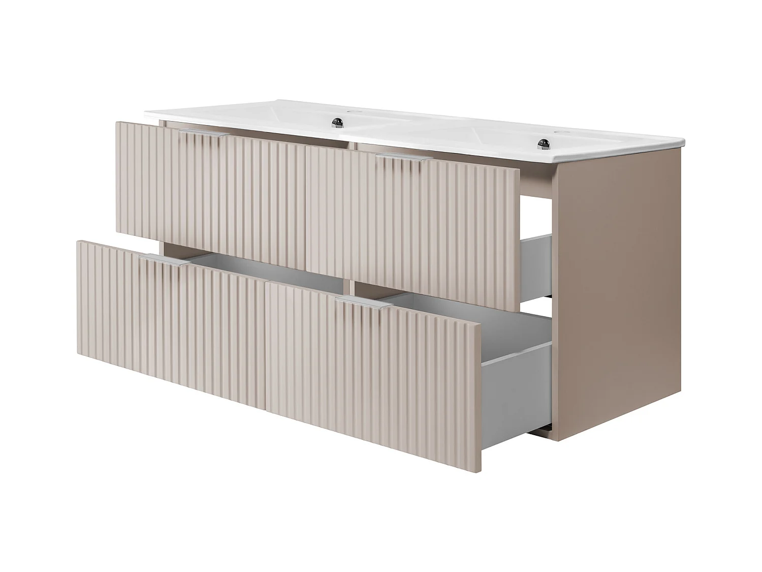 Waschbeckunterschrank, Kaschmir, 120 (2 x 60) x 57 x 46 cm, silberner Griff, ohne Arbeitsplatte